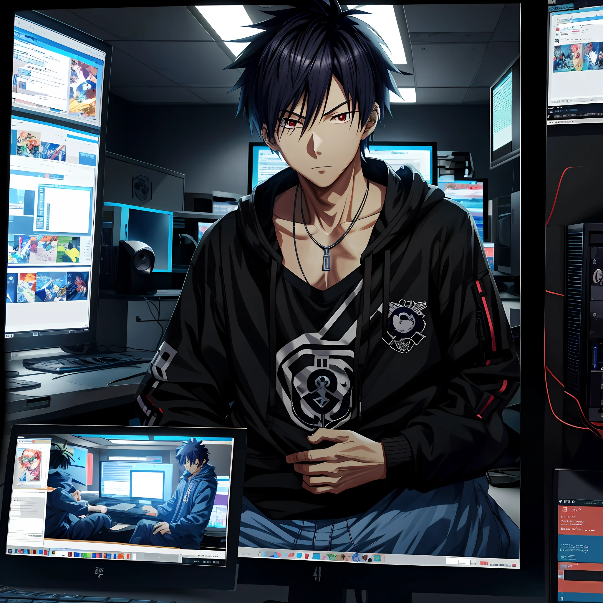 anime character in a computer room with a laptop and monitor, anime style 4 k, digital anime illustration, badass anime 8 k, anime style. 8k, 4k anime wallpaper, digital anime art, anime art wallpaper 8 k, anime art wallpaper 4k, anime art wallpaper 4 k, detailed digital anime art, anime wallpaper 4 k, anime wallpaper 4k