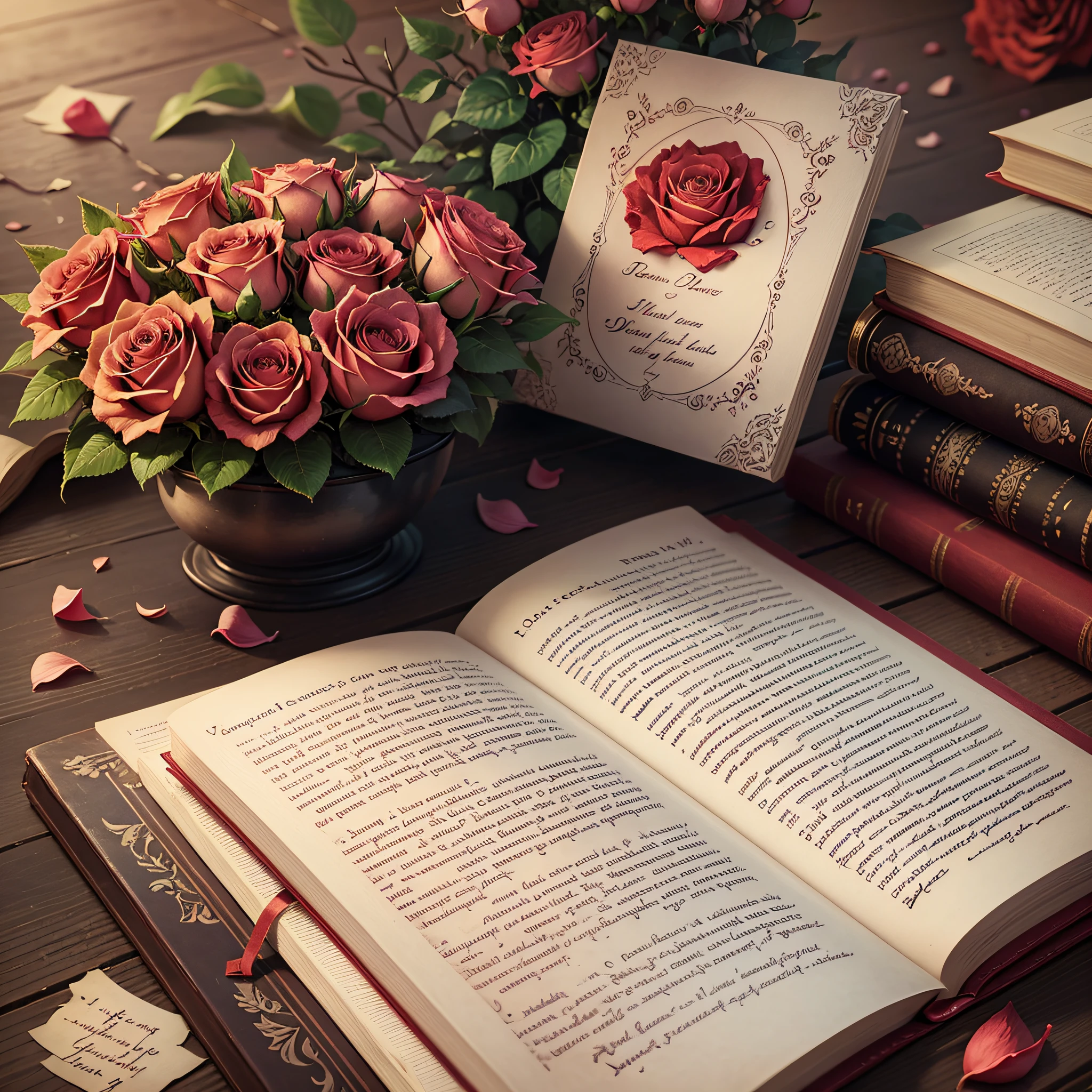 (open vintage book:0.9),[delicate rose petals:1.1],(handwritten quote about love:1.1). --auto --s2