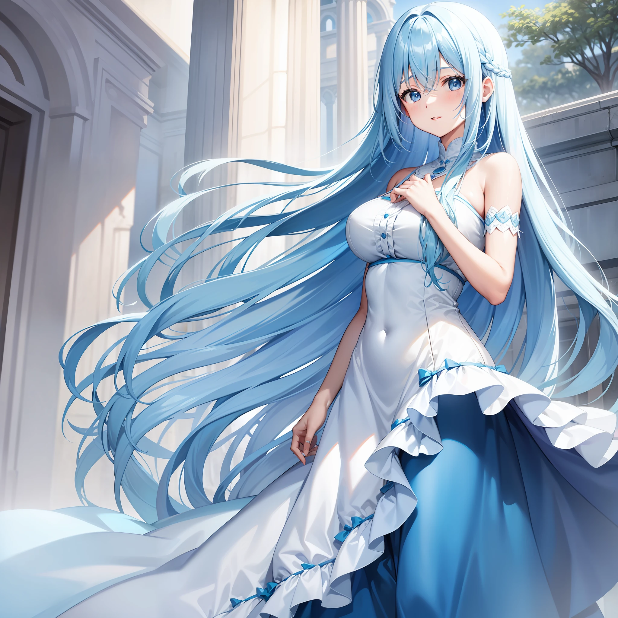 Blue color dress beautiful big beautiful girl light blue hair long hair