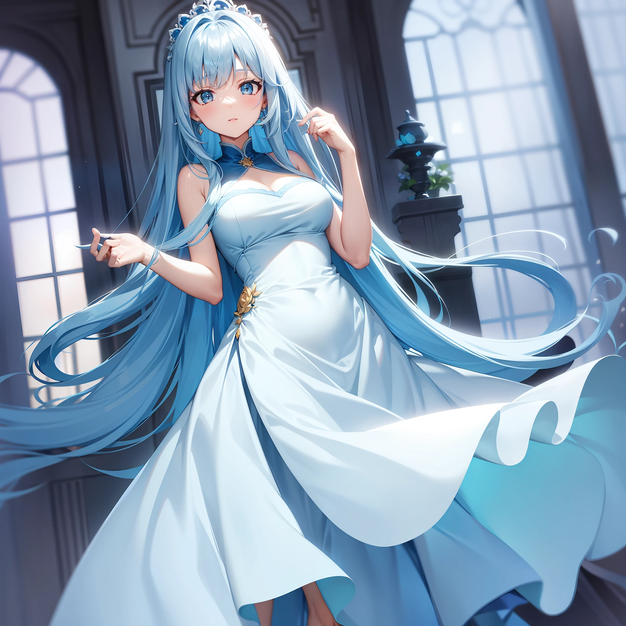 Blue color dress beautiful big beautiful girl light blue hair long hair