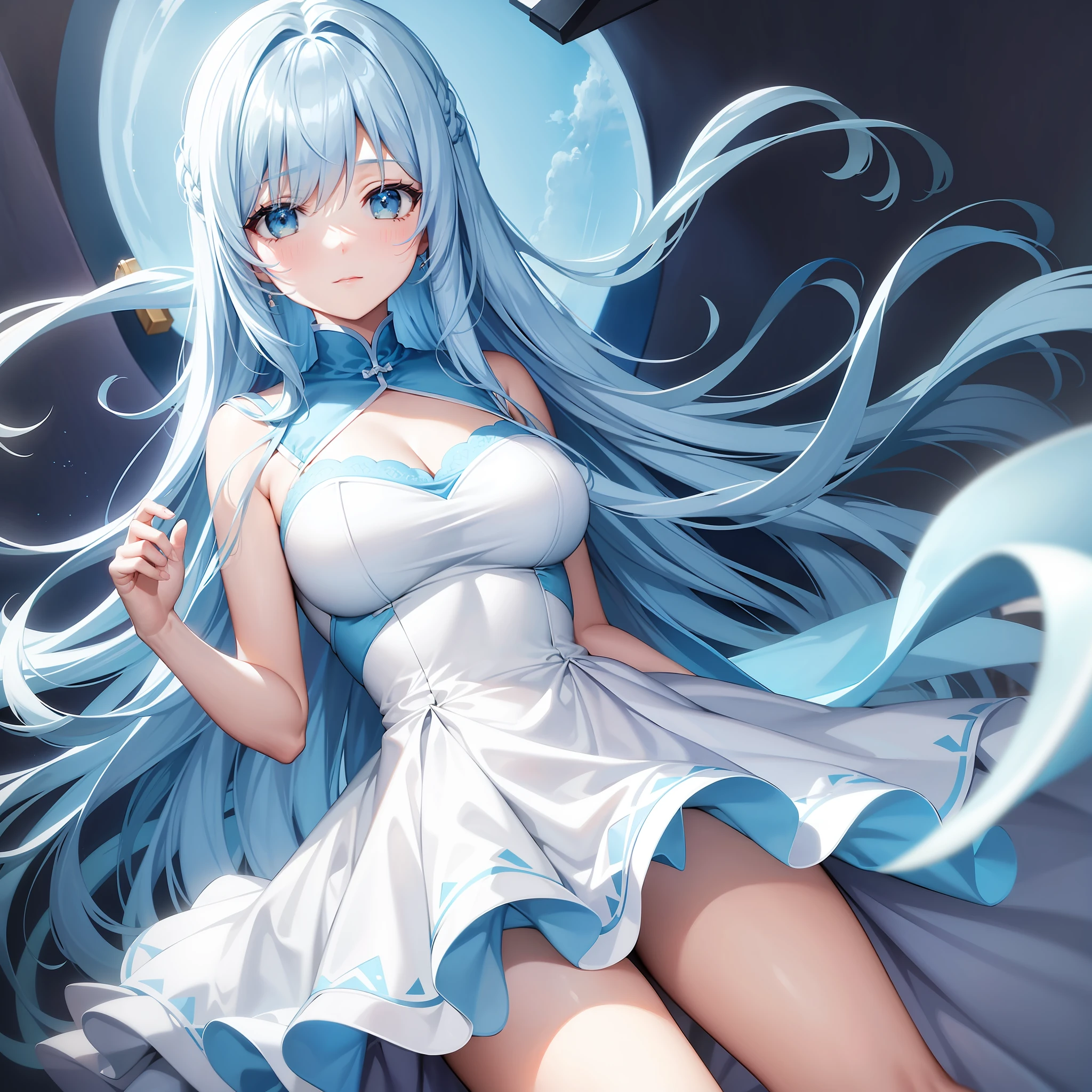 Blue color dress beautiful big beautiful girl light blue hair long hair