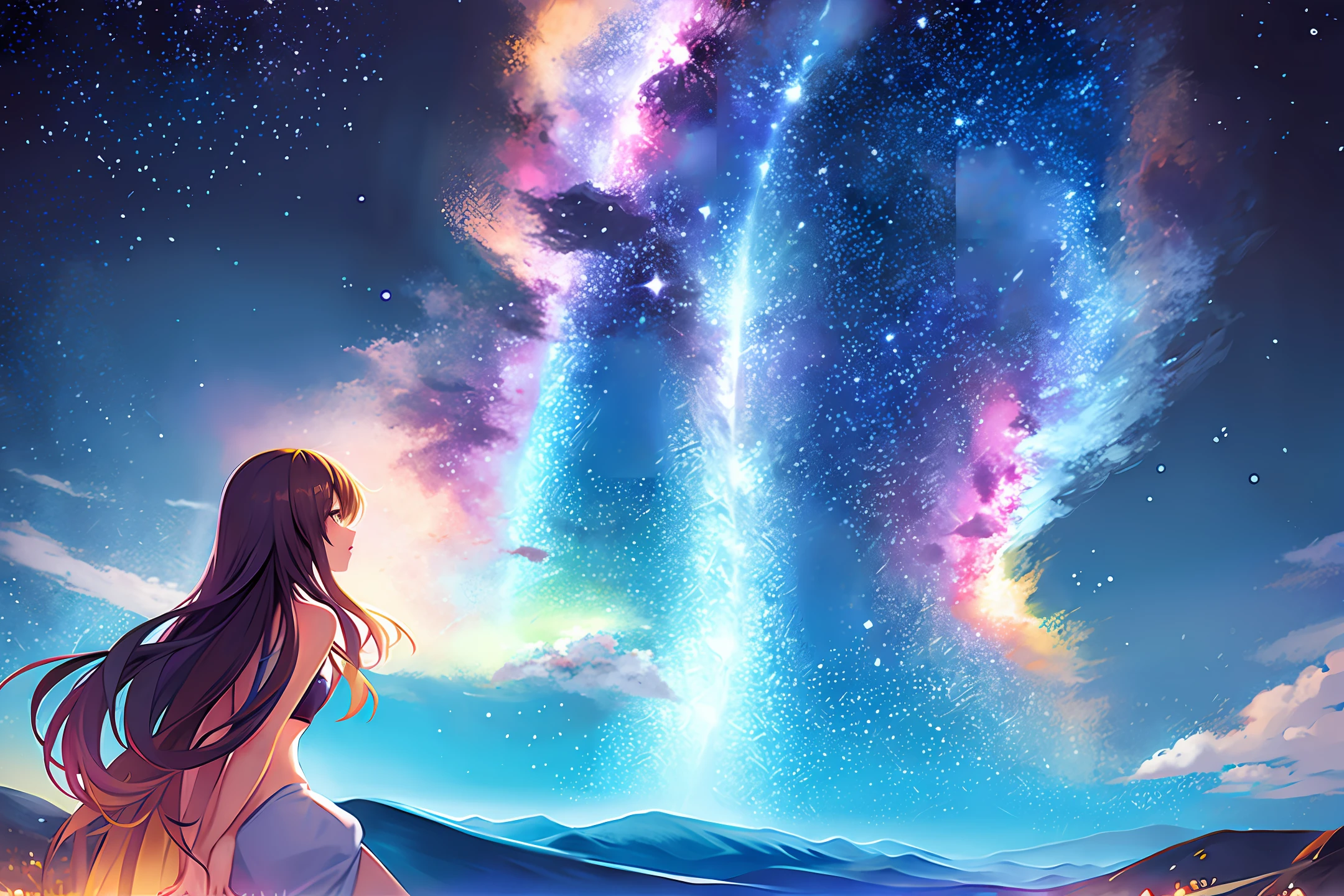 Mysterious starry sky, brilliant bloom