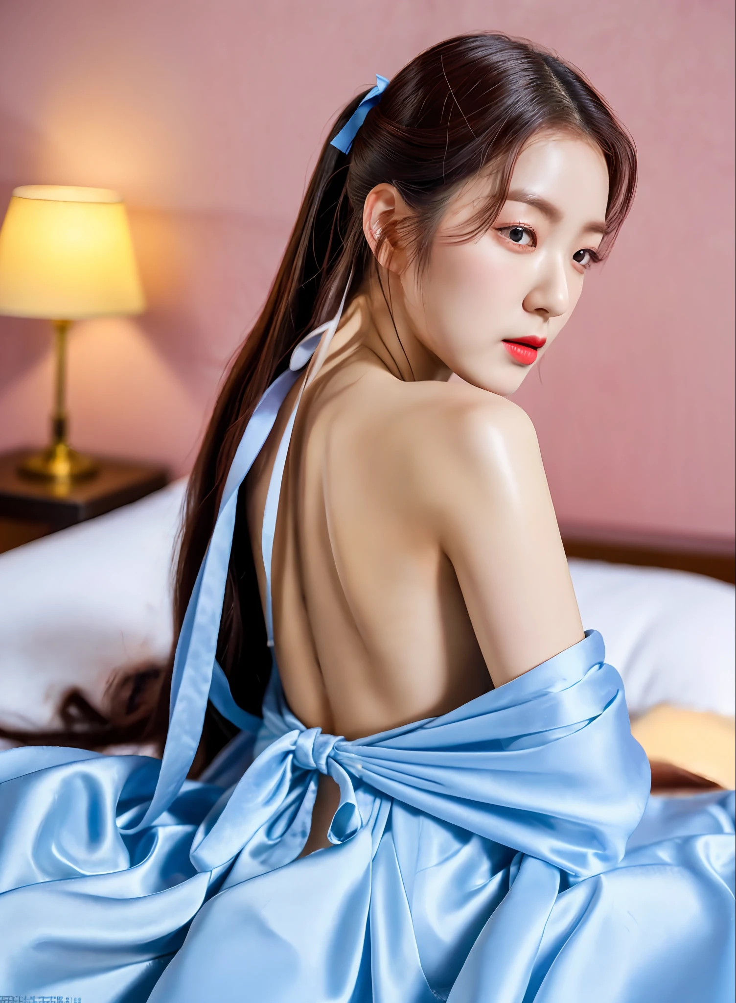 Highly detailed RAW color Photo, of (1 Polish girl, 50s hairdo), toned physique, (elegant, beautiful face), (retrofuturism), mechanical, gears, (detailed skin), (oil:0.6), (tesla coil:0.4), (Nixie tube:0.8), (highly detailed, hyperdetailed, intricate), (bloom:0.4), soft lighting, (side lighting:0.8), 8k, shadow casting, full body, open pose, zoom out, photographed on a Leica 10772 M-P, 85mm macro lens, F/8 aperture, film still, (Student, sexy), short hair, fashionable cloth, y2k, (on bed, lying face down, sleeping in the position, (detailed bedroom)), lora:koreanDollLikeness_v15:0.4>,nsfw, (cool), from behind, (extremely detailed face) (very detailed and expressive eyes), finely detailed small breasts finely detailed small nipple finely detailed, sexy round ass, beautiful long legs, (Hanfu) revealing clothes, breasts out, looking at viewer outdoor day,