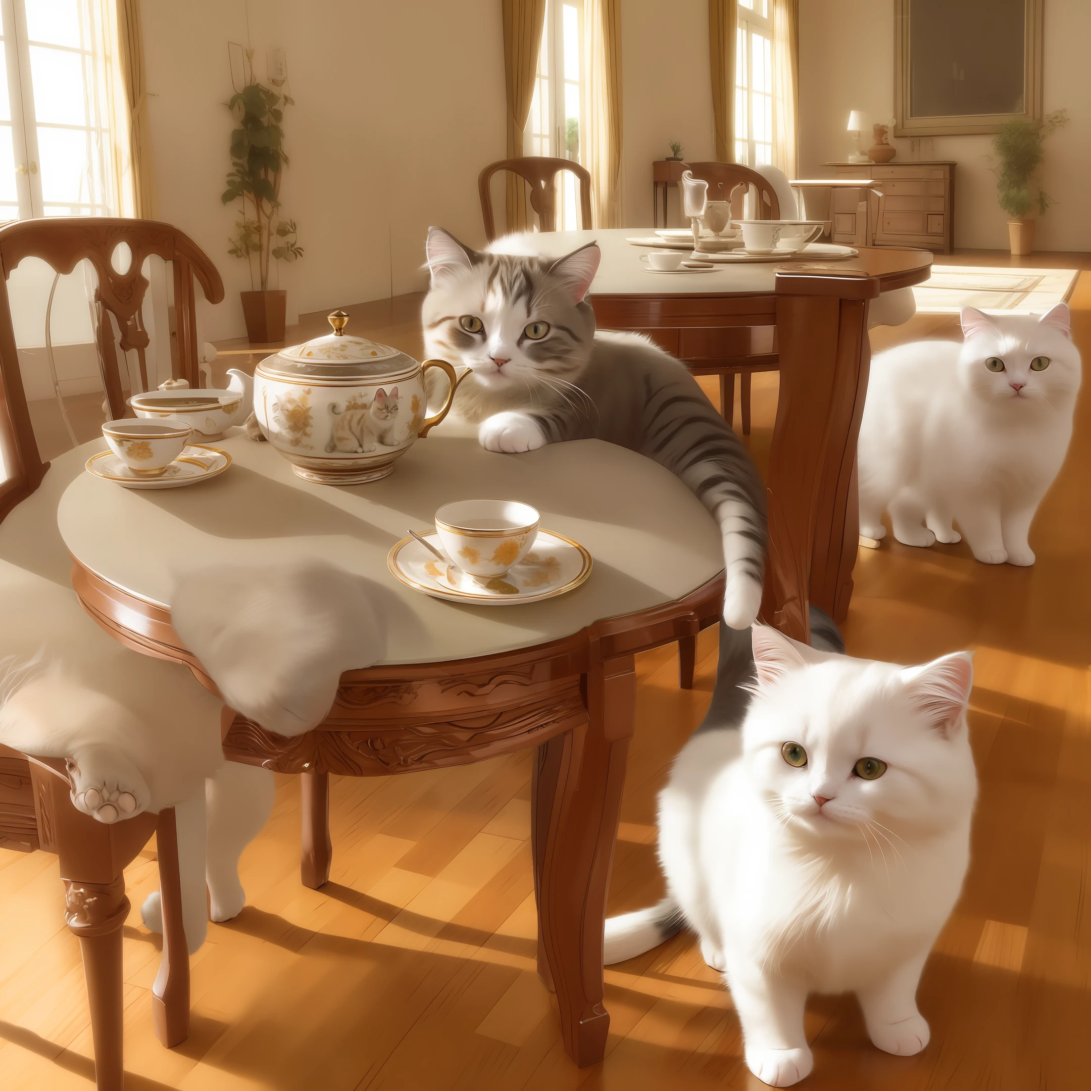 Cat, (Himalayan), (Small)))), in a teacup, Face, Front paws out, 8K, Professional photo, Delicate, Clear, On the table, Inside the house, Sunshine, Light Leak, Masterpiece, ((Pretty))), Fashionable Teacup, (Reality), Plush Toy, Round Pupils