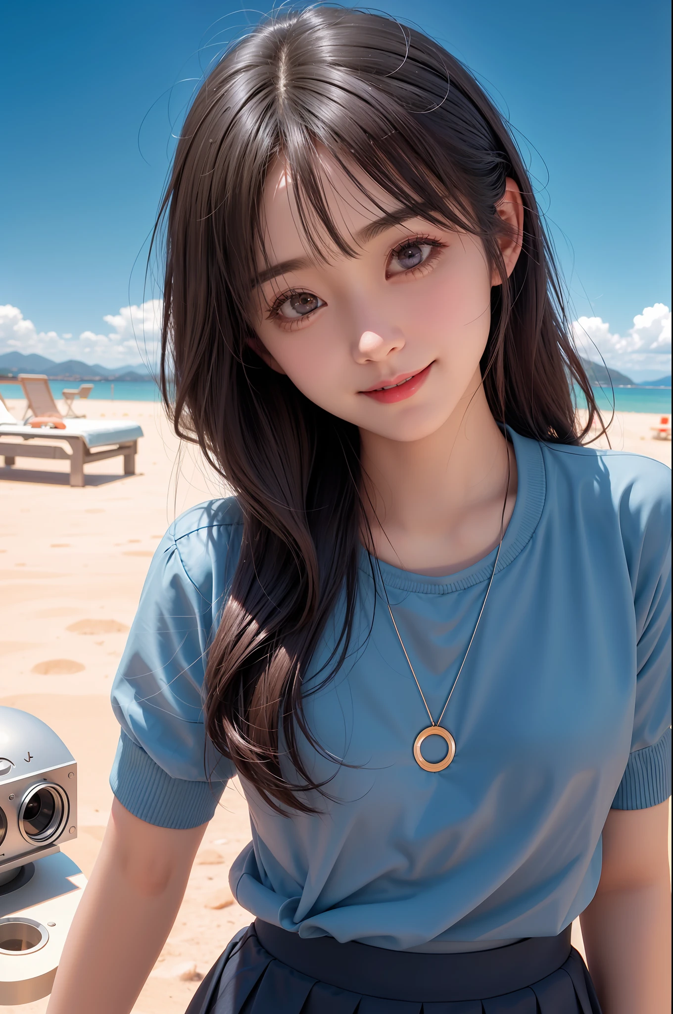 Long eyelashes, solid circle eyes, flared miniskirt, light smile, surrealism, drop shadow, anaglyph, stereogram, tachie, gonzo, atmospheric perspective, 16K, super detail, ccurate, top quality,