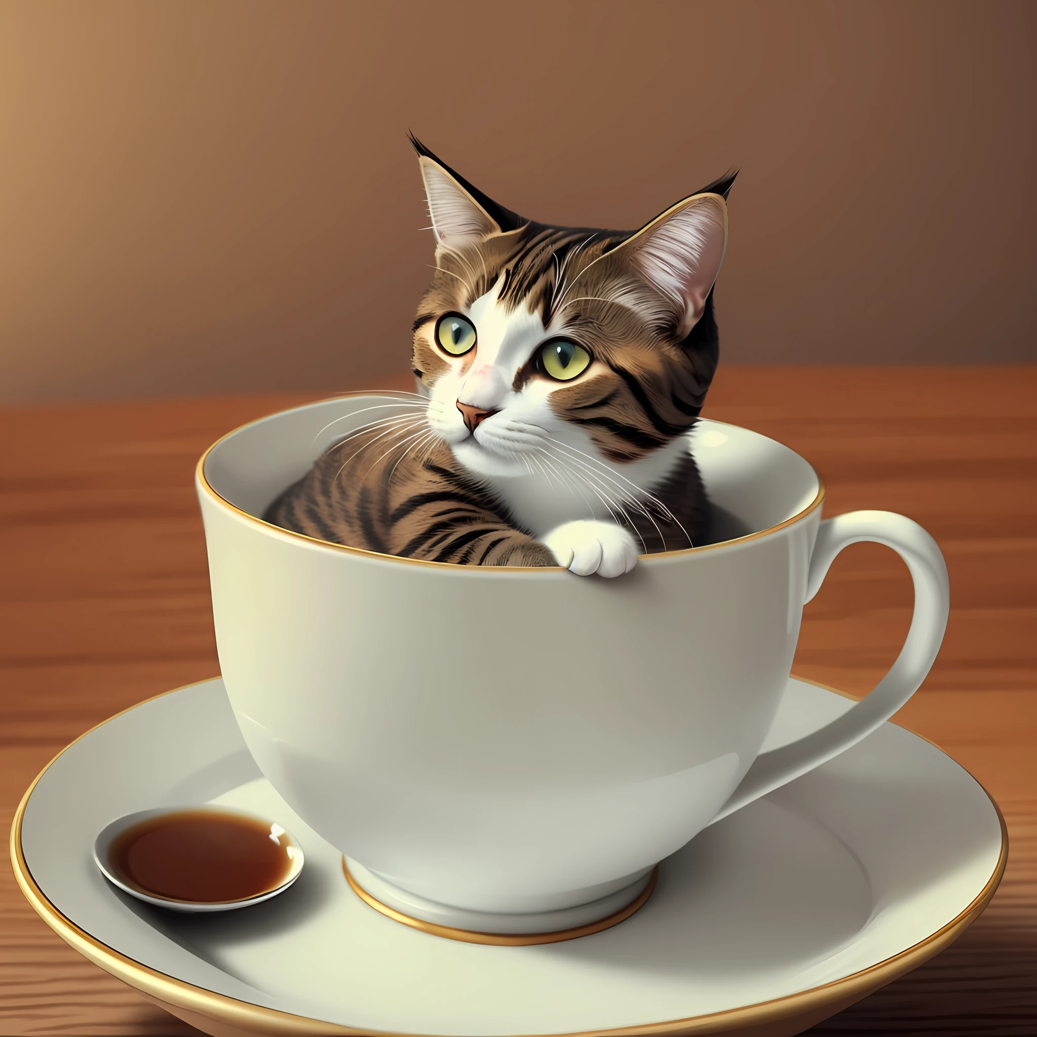 Cat inside a cup of tea, extremely realistic, masterpiece, 4k --auto --s2