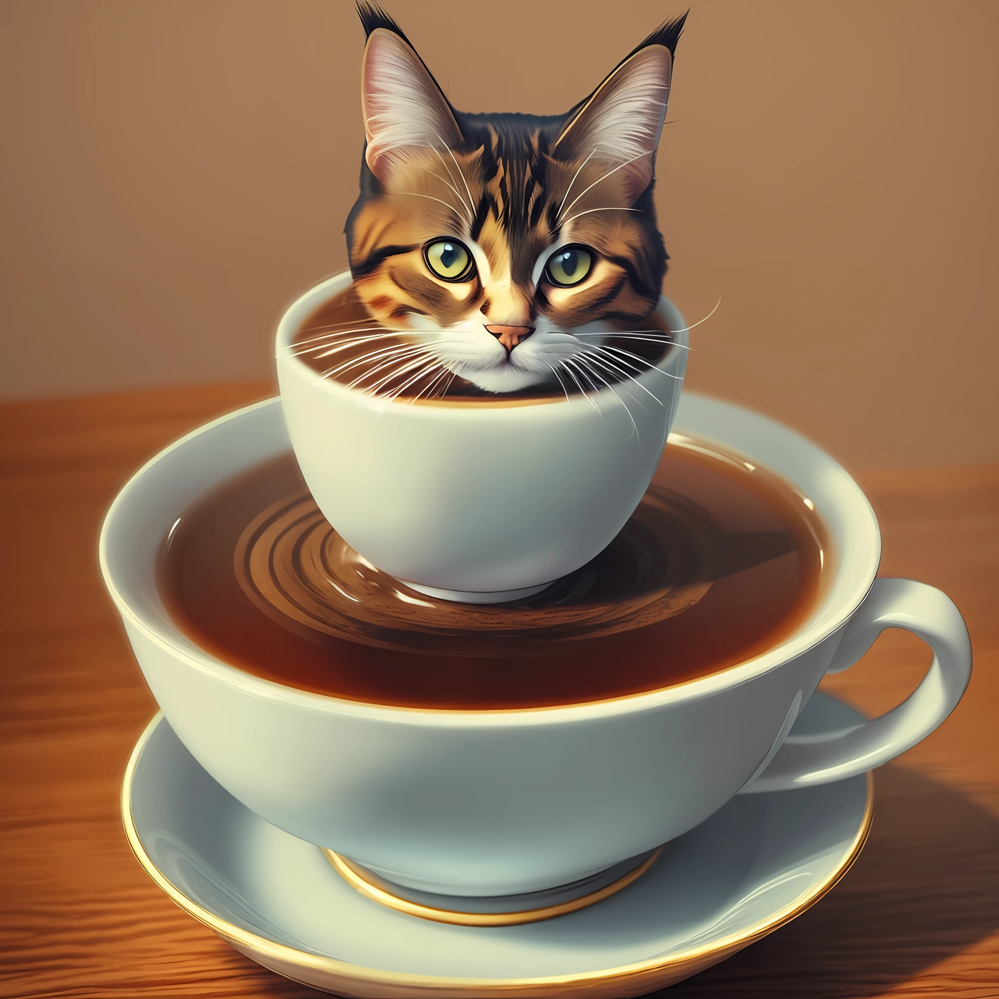 Cat inside a cup of tea, extremely realistic, masterpiece, 4k --auto --s2