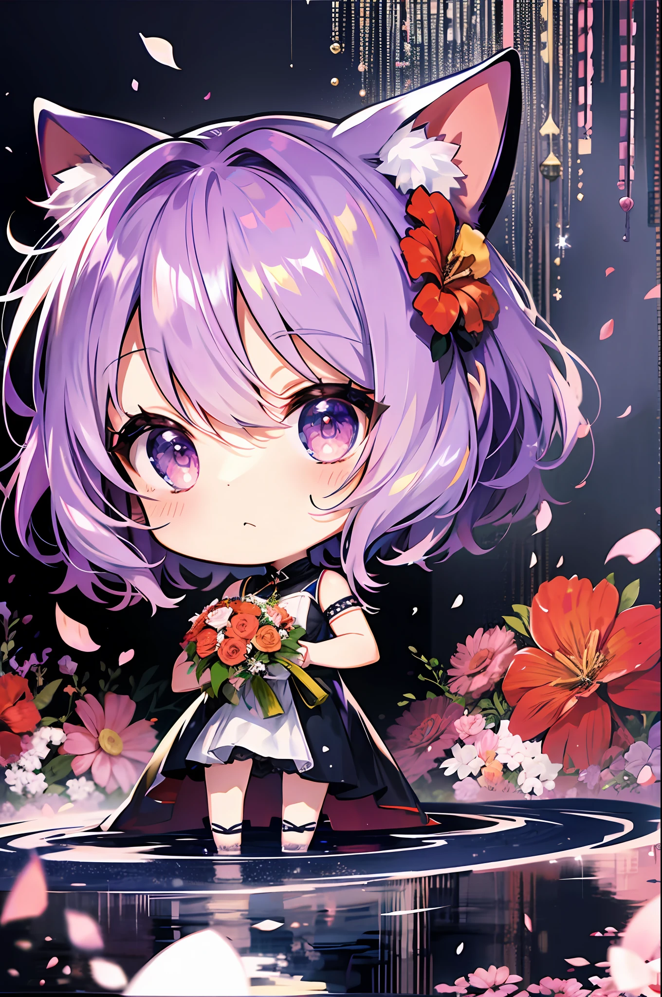 (Chibi: 1.3), happy, (holding a bouquet),