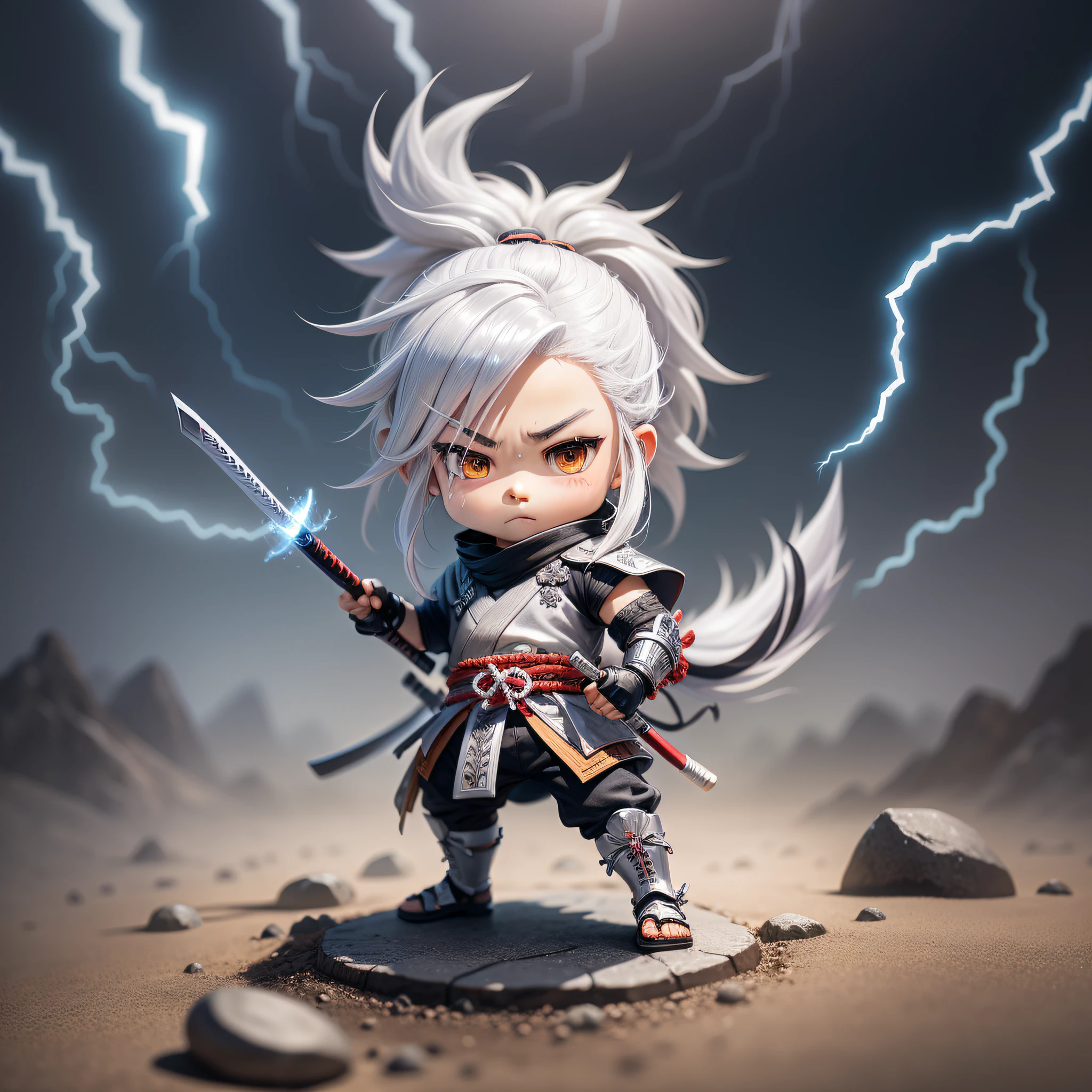 The Thunder Samurai Chibi, Silver Hair, Thunder and Lightning