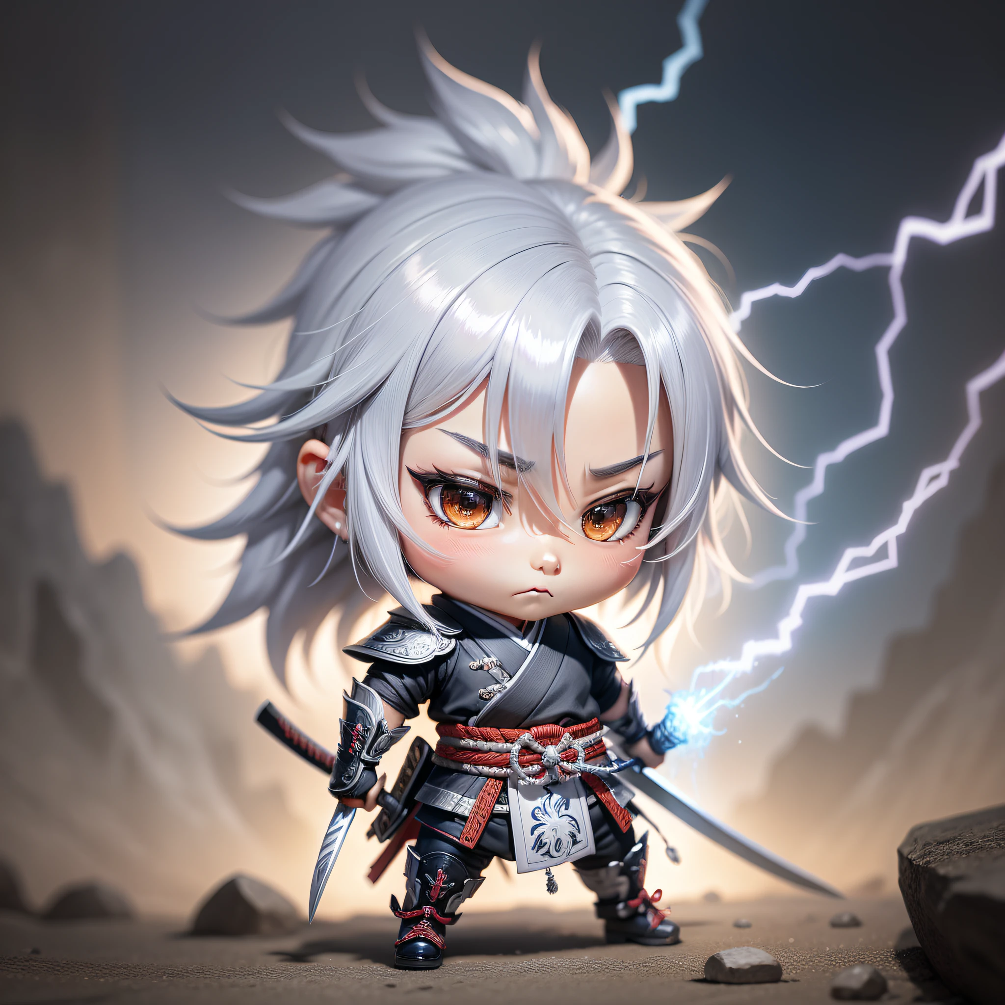 The Thunder Samurai Chibi, Silver Hair, Thunder and Lightning