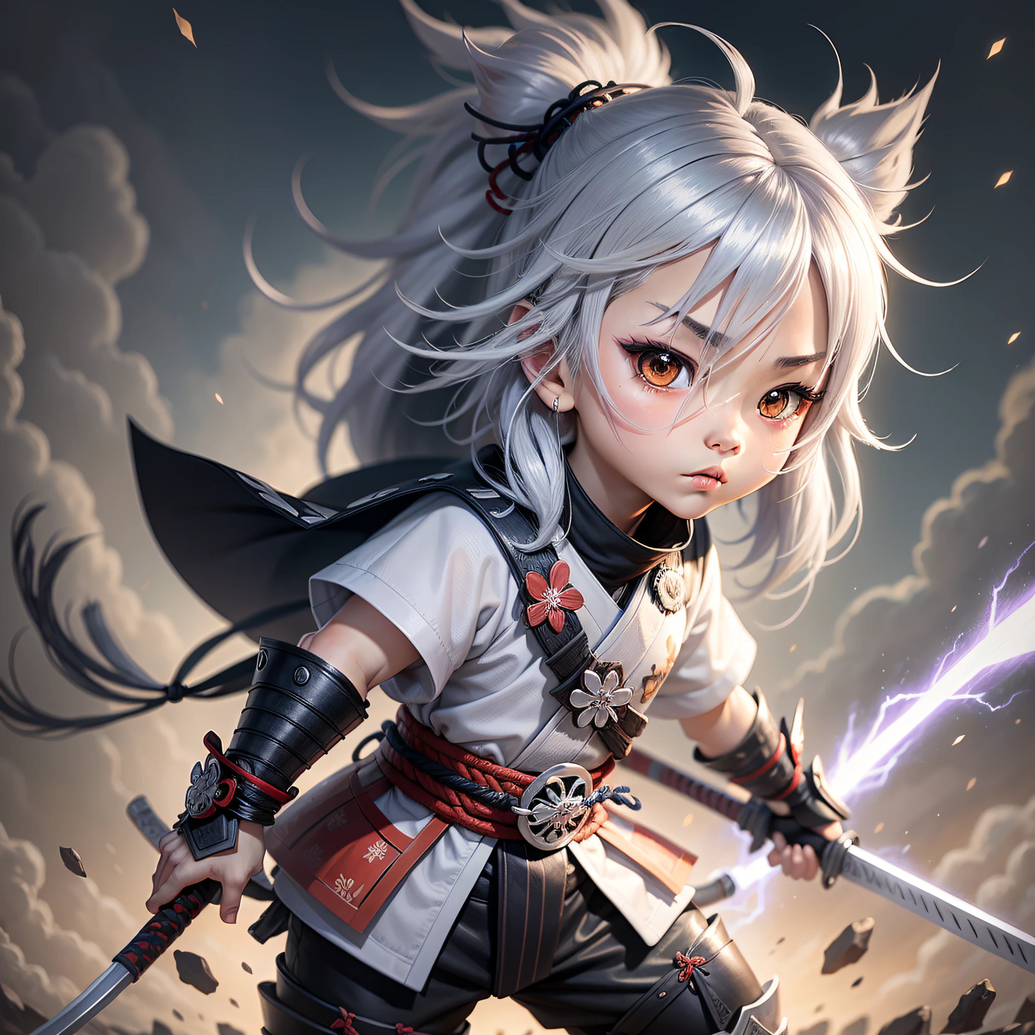 The Thunder Samurai Chibi, Silver Hair, Thunder and Lightning