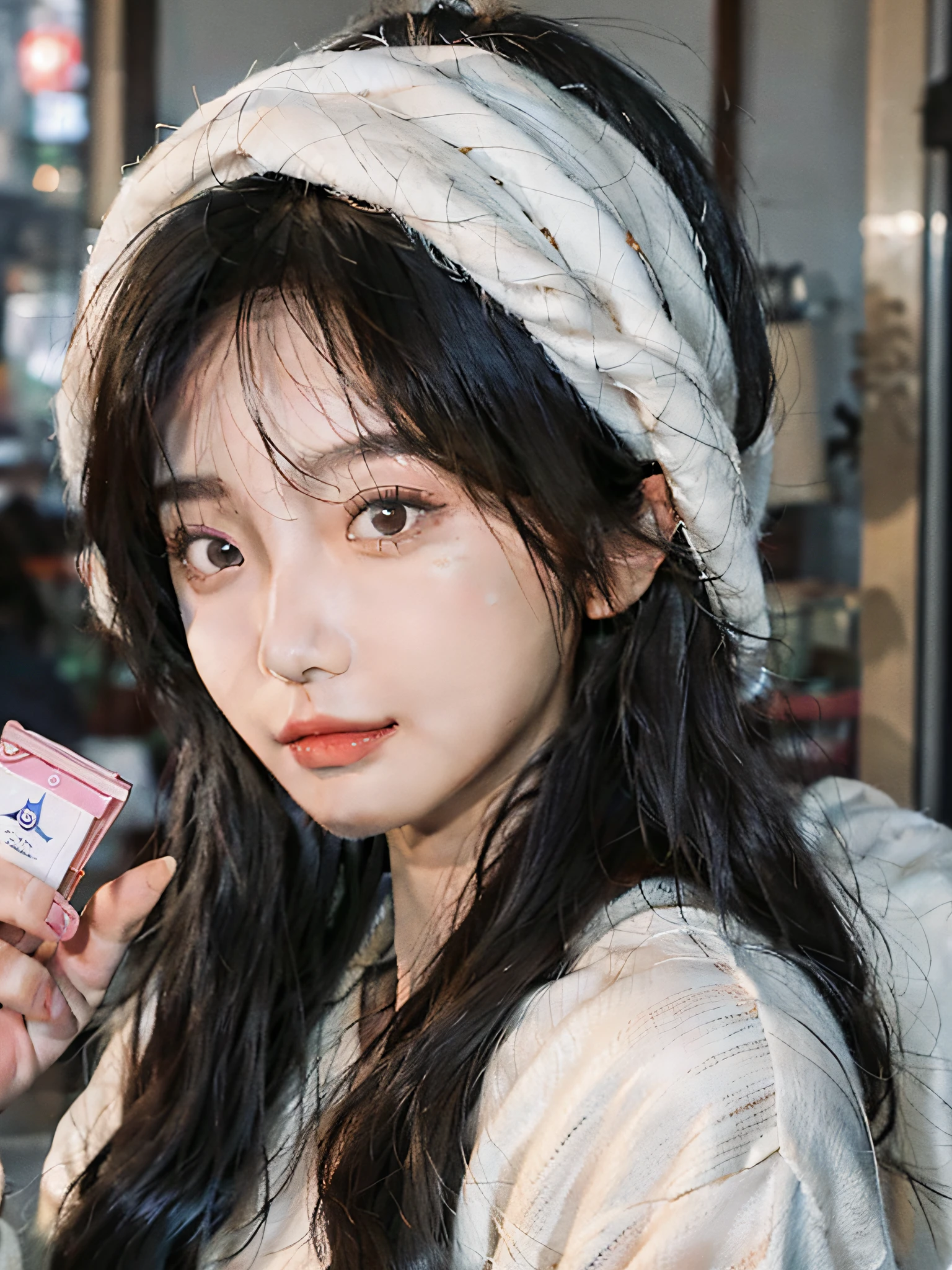 a close up of a woman with long hair wearing a sweater, ulzzang, young adorable korean face, gorgeous young korean woman, 8k selfie photograph, wan adorable korean face, beautiful young korean woman, korean girl, beautiful south korean woman, young cute wan asian face, popular korean makeup, girl cute-fine-face, jaeyeon nam, popular south korean makeup