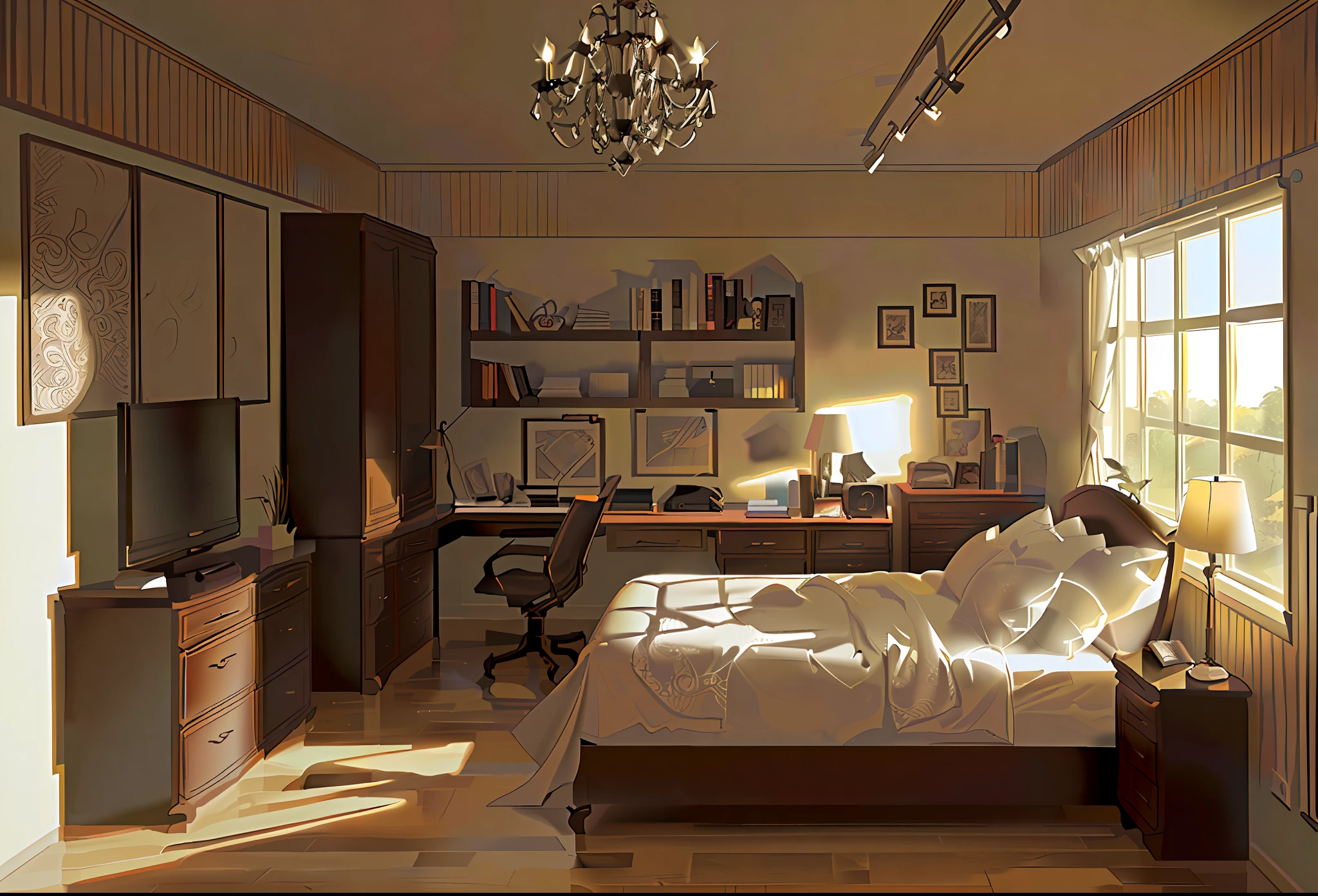 Bed , messy room, architectural illustration, high detail, realistic