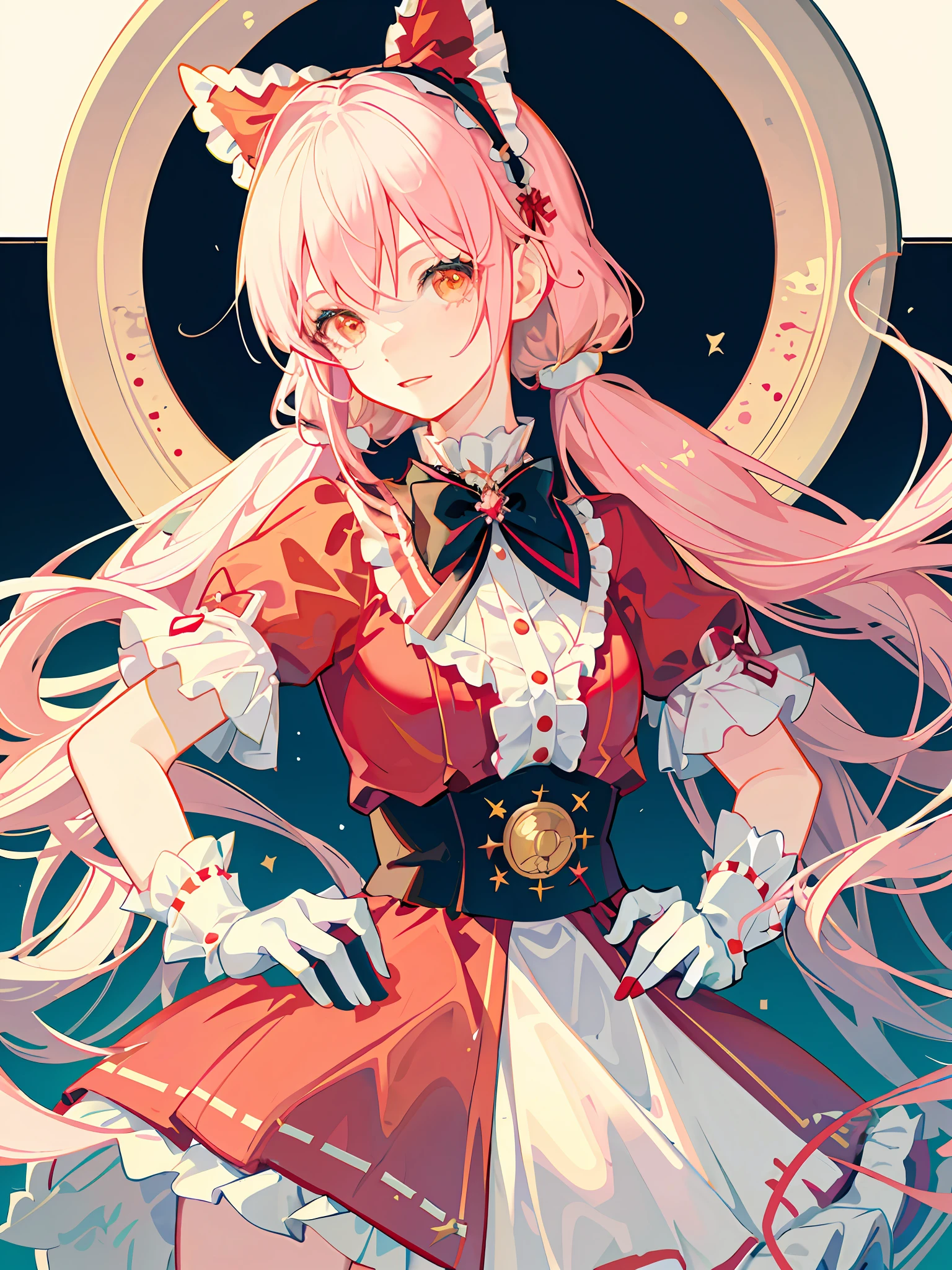 HD4k,masterpiece,best quality),look at viewer,a close up of a girl with a red and white dress and a hat, portrait of magical ta girl, lolityle, lolita fon, portrait of radical lolita girl,elic pretty, portrait of japanese gyaru, kawaii decora rainbowcore, twintails white_gloves, frilly outfit, kawaii hairstyle, portrait of lolita, kawaii hstyle, loli