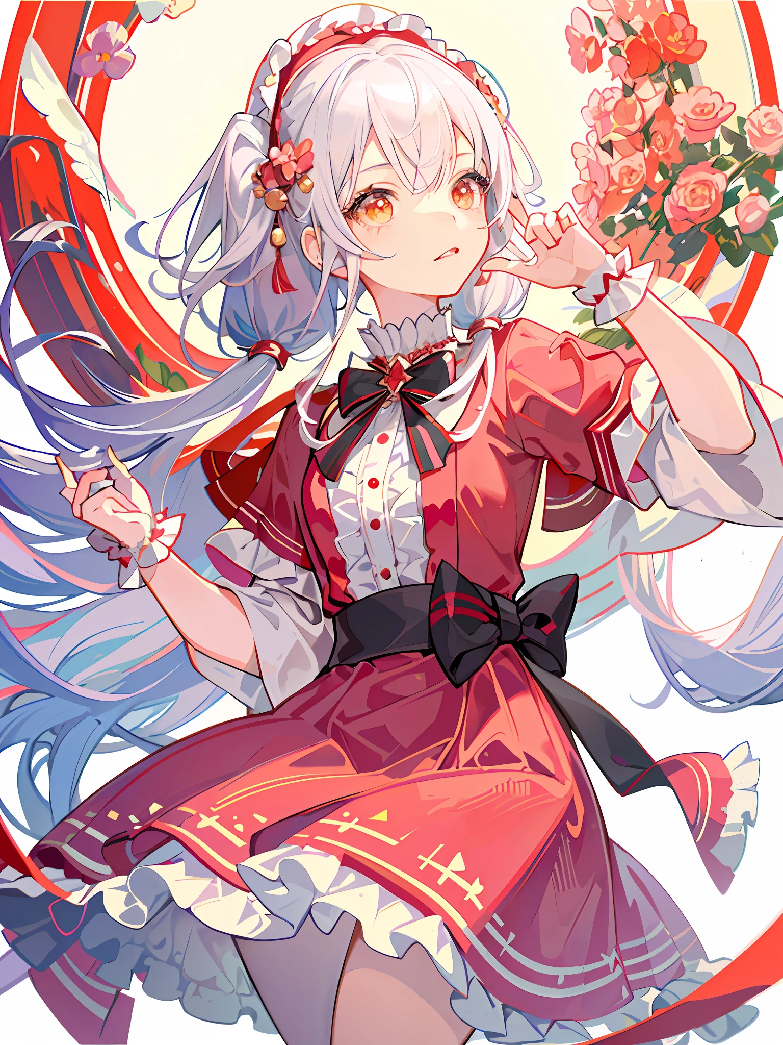 HD4k,masterpiece,best quality),look at viewer,a close up of a girl with a red and white dress and a hat, portrait of magical ta girl, lolityle, lolita fon, portrait of radical lolita girl,elic pretty, portrait of japanese gyaru, kawaii decora rainbowcore, twintails white_gloves, frilly outfit, kawaii hairstyle, portrait of lolita, kawaii hstyle, loli