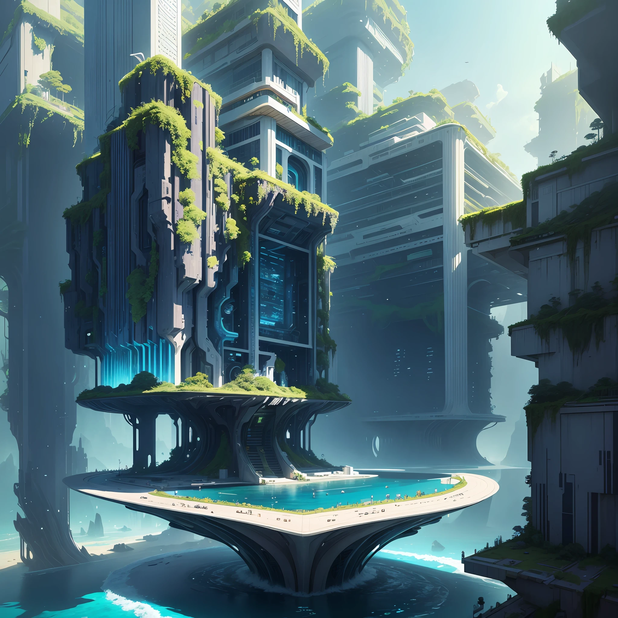 Science Fiction, Cities modern futuristic design large underwater city, futuristic underwater cityscape, a artificial waterfall and a pond with colorful flowers in the middle, nature meets underwater architecture, built inside ocean, realistic beehive architecture, organic underwater architecture, Reality very close to real nature, breathtaking render,city with underwater forest , advanced civilization technology,stunning architecture, luxury architecture, realistic fantasy render, by Zha Shibiao, epic and stunning, architectural visualization, epic architecture, concept art. 8 k --auto --v6 --s2