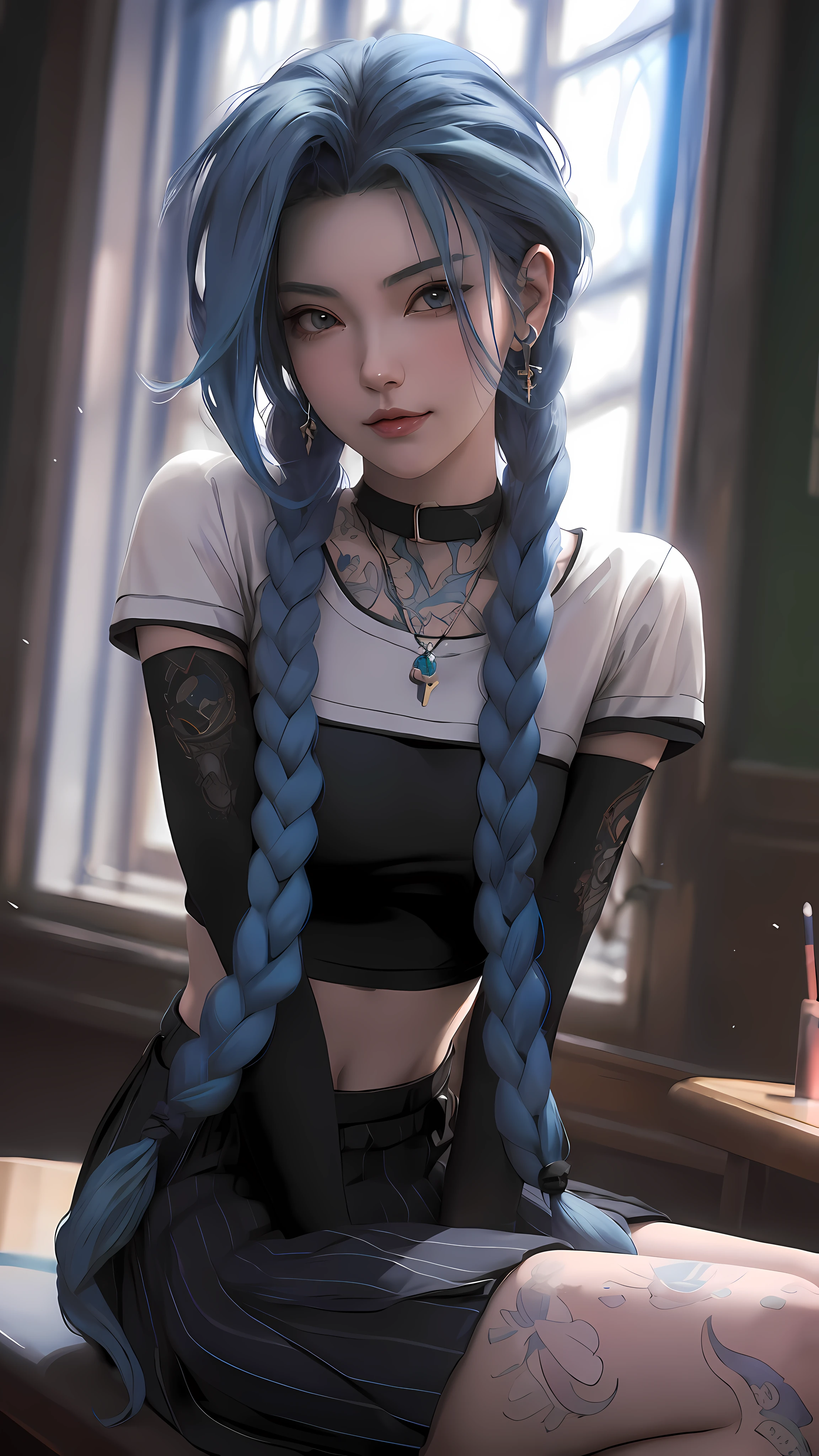 a close up of a person with blue hair sitting on a bench, artwork in the style of guweiz, realistic anime artstyle, anime girl with teal hair, realistic anime 3 d style, 8k high quality detailed art, realistic artstyle, anime realism style, anime styled 3d, girl with blue hair, extremely detailed artgerm, beautiful blue haired girl