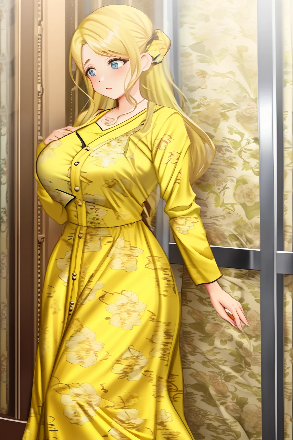 Curvy girl in yellow floral salwar kameez