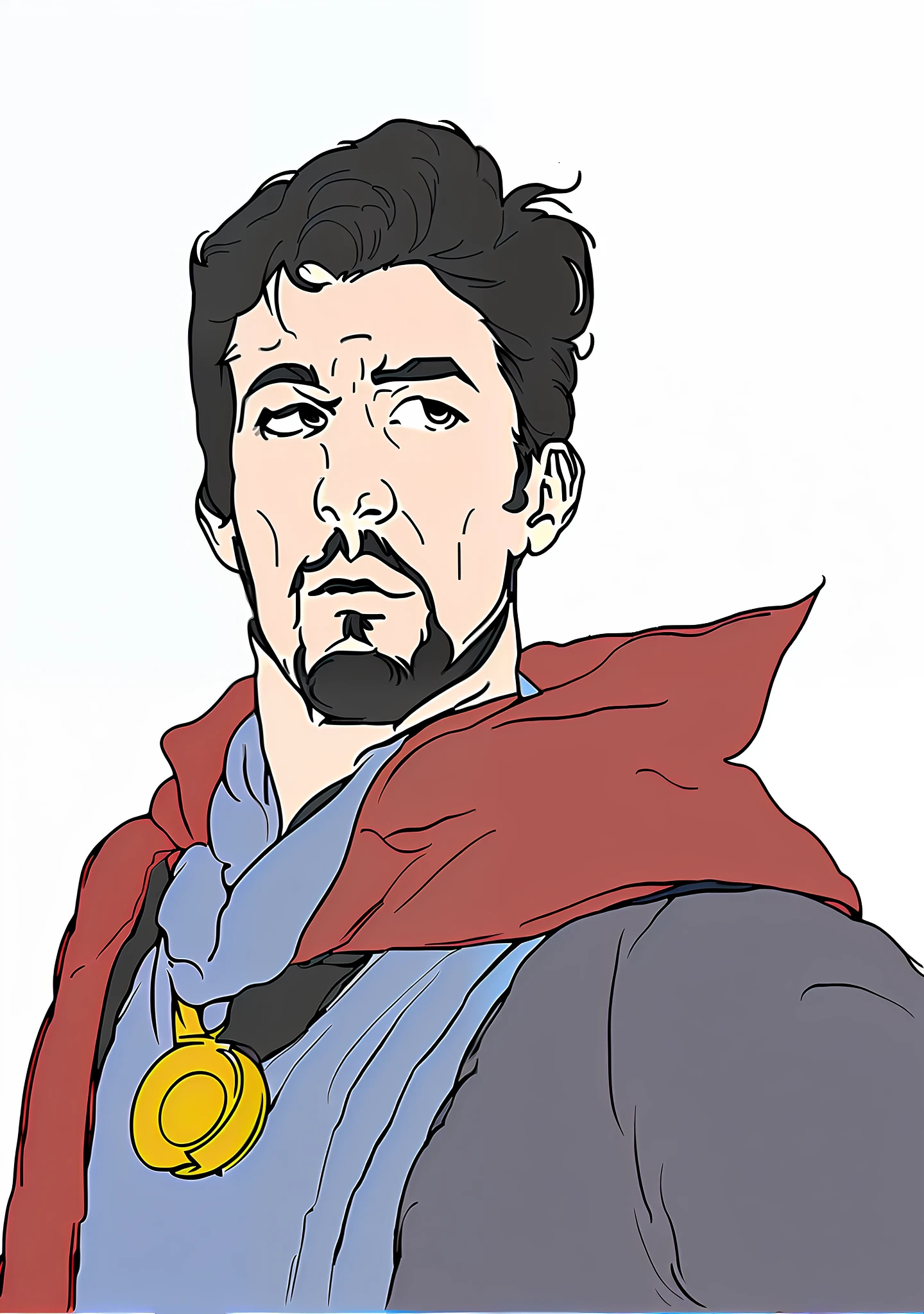 A painting of a man with a beard and scarf, Doctor Strange, in the style of Tony Stater, and Doctor Strange, Cosmo Kramer as Doctor Strange, inspired by Max Magnus Norman with strong color contrast, sci-fi battlefield backdrop --auto --s2