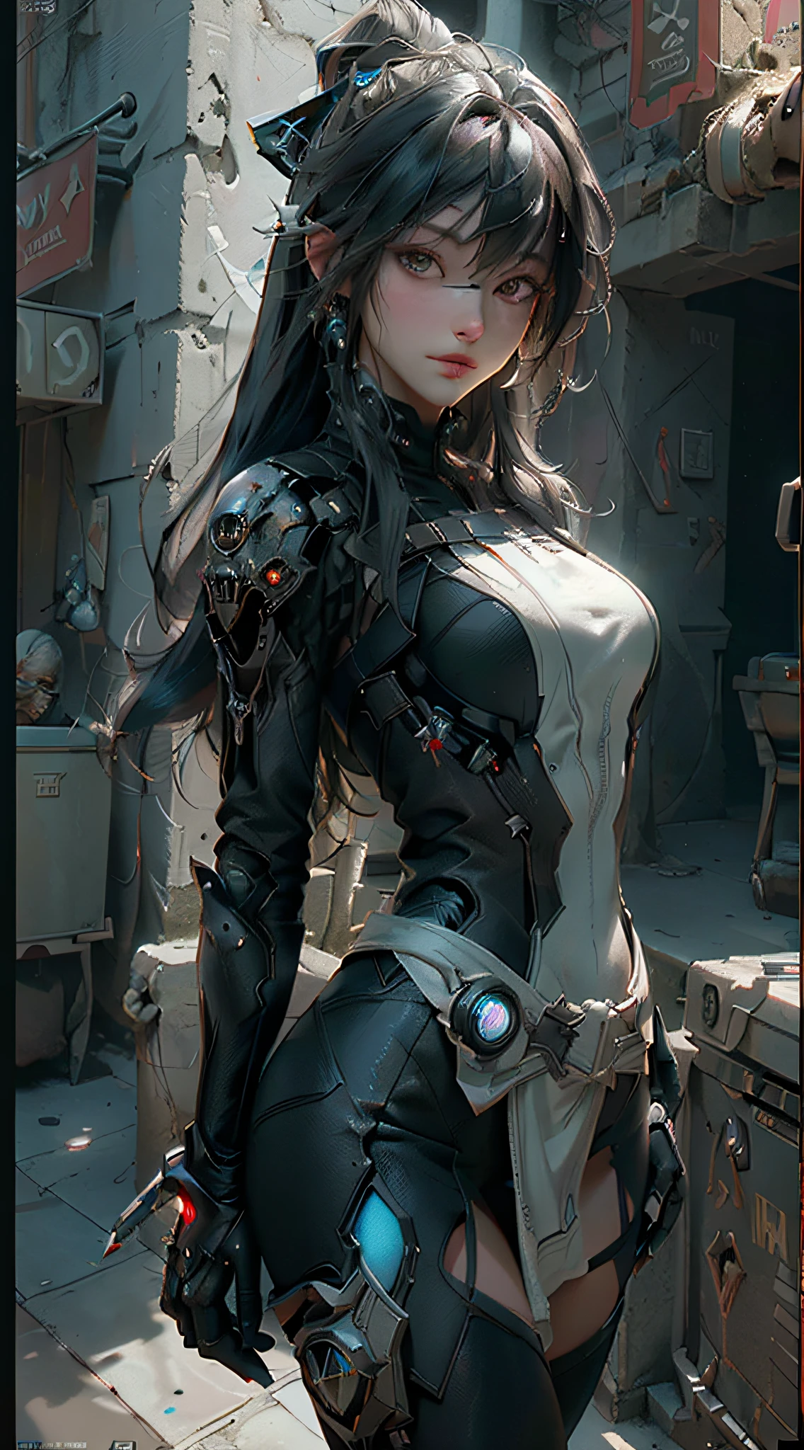 ((Best quality)), ((masterpiece)), (detailed:1.4), 3D, an image of a beautiful cyberpunk female,HDR (High Dynamic Range),Ray Tracing,NVIDIA RTX,Super-Resolution,Unreal 5,Subsurface scattering,PBR Texturing,Post-processing,Anisotropic Filtering,Depth-of-field,Maximum clarity and sharpness,Multi-layered textures,Albedo and Specular maps,Surface shading,Accurate simulation of light-material interaction,Perfect proportions,Octane Render,Two-tone lighting,Wide aperture,Low ISO,White balance,Rule of thirds,8K RAW,