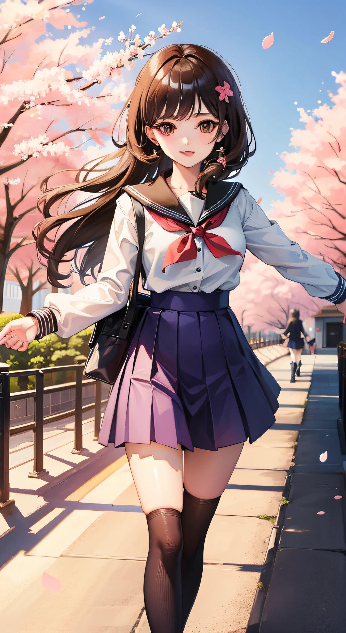 jpnidol, 1 girl, school uniform, cherry blossoms, masterpiece, high quality, looking at the audience,