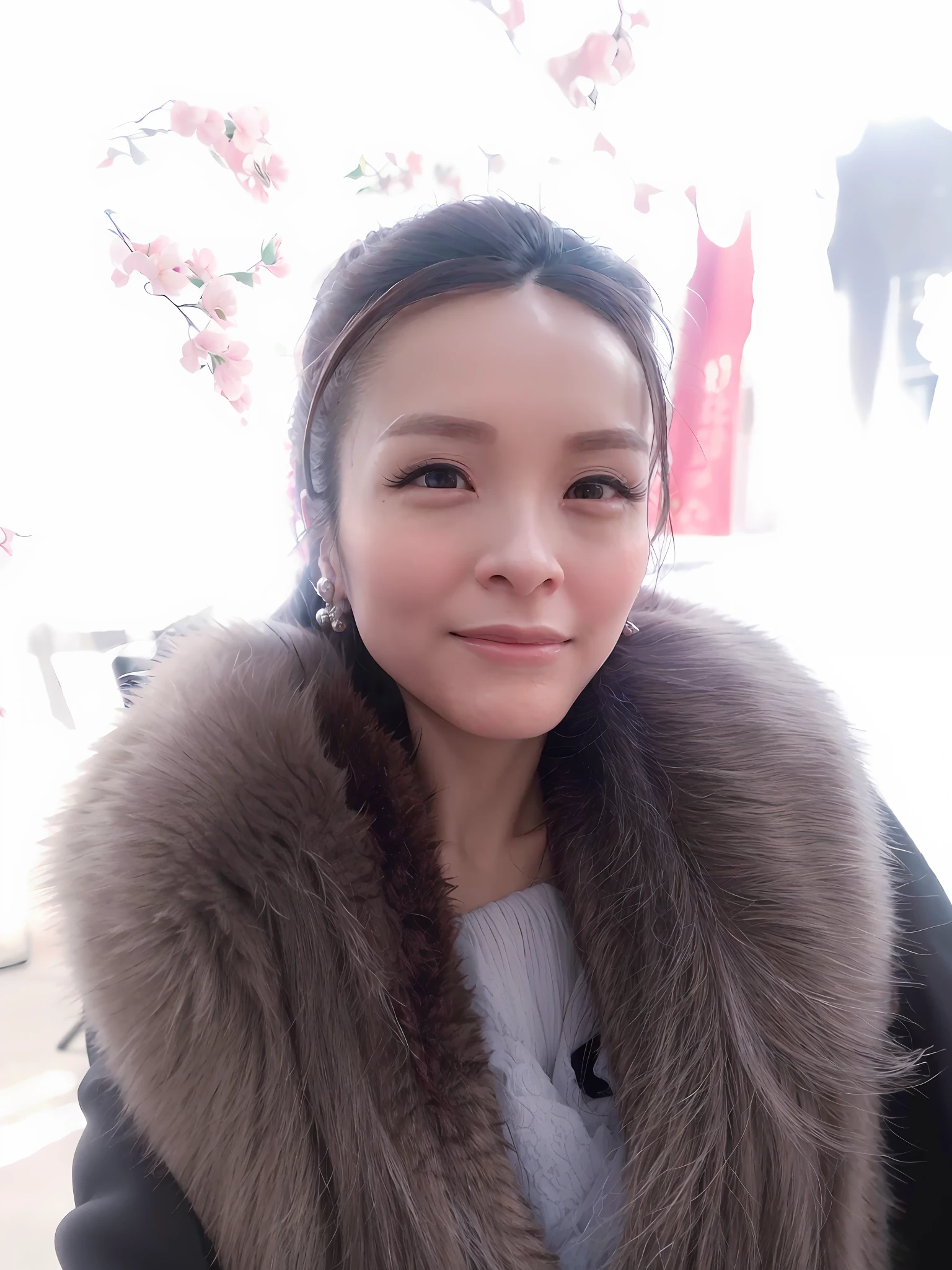 Chinese woman in fur collar and jacket, beautiful fox lady, 3 0 year old woman, 30 year old woman, from China, fairy tale, beautiful korean woman, full body fairy, korean woman, big eyes, big breasts, long eyelashes, long hair, plump, full breasts, full breasts, big eyes, long hair, long hair shawl, long eyelashes