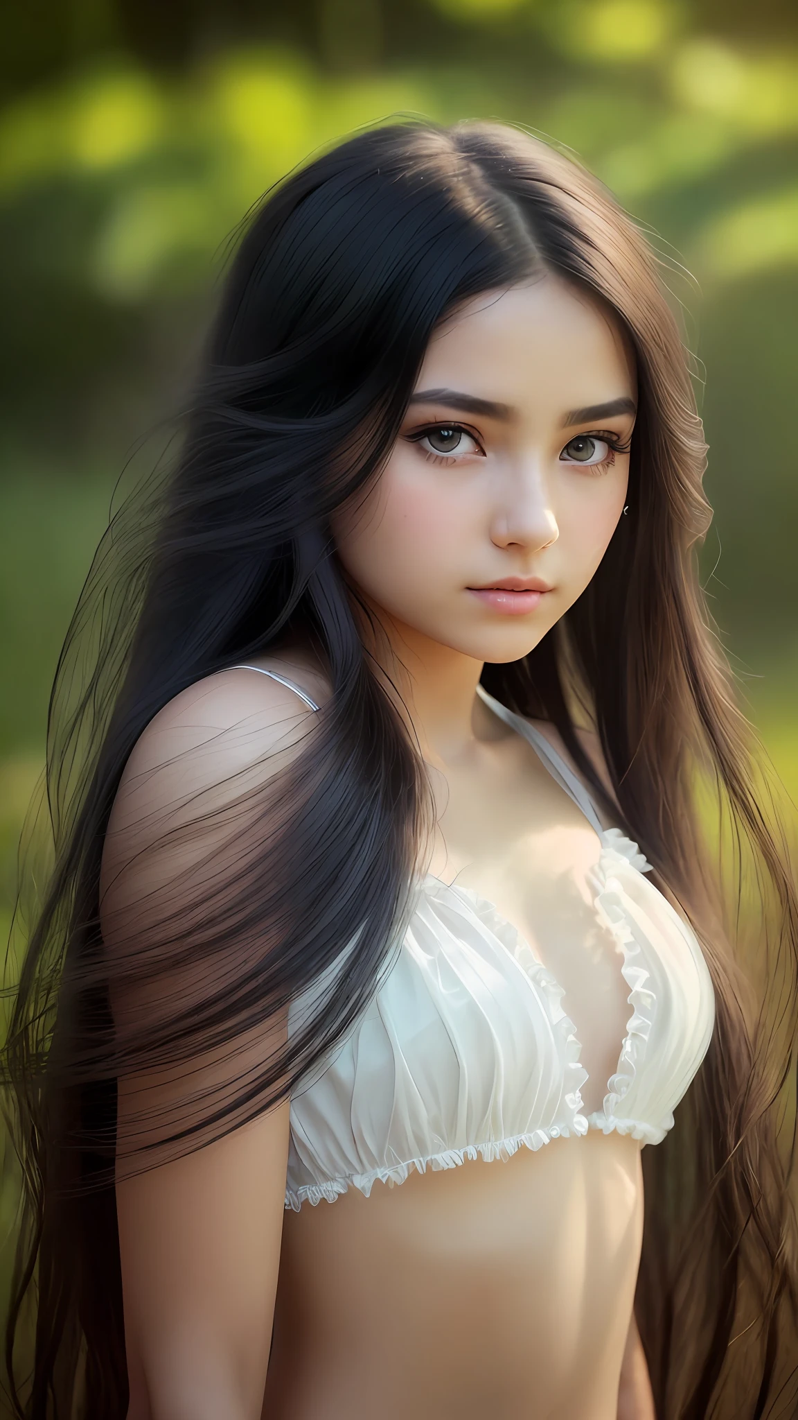 (RAW, analogue, Nikon Z 14mm ultra-wide angle lens, award-winning glamour photograph, ((best quality)), ((masterpiece)), ((realistic)), skin pores, subsurface scattering, radiant light rays, high-res, detailed facial features, high detail, sharp focus, smooth, aesthetic, extremely detailed, (extremely detailed eyes, extremely detailed iris), extremely detailed hair, extremely detailed skin, extremely detailed clothes, octane render, photorealistic, realistic, post-processing, max detail, realistic shadows, roughness, natural skin texture, real life, ultra-realistic, photorealism, photography, 8k UHD, photography, hdr, intricate, elegant, highly detailed, sharp focus, stunning, beautiful, gorgeous), particulate sparkles, glimmer, natural lighting, (face focus:1.1), elegant savagery, volumetric lighting, cumulonimbus clouds, (DMT:1.2), (long gorgeous flowing windswept straight black hair:1.2), of a (full body portrait close up:1.2) of an (extremely delicate and beautiful petite young girl:1.3) standing in an enchanted mystical fantasy fairytale meadow, side view, from side, (sexy enticing cute), cute face, (1girl, flat chest:1.2), (backlight:0.7), delicate, (subject focus, 1girl, solo focus:1.1), daytime, highly detailed beautiful (smug evil sinister:1.06) face, (intimidating eyes, villain:1.04), dappled sunlight, (psychosis, psychedelic acid colors:1.1), (details, luxurious:1.1), (laugh:0.6)