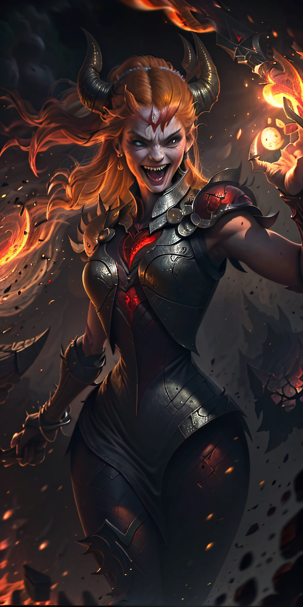 ((best quality)) ((masterpiece)) ((a woman made of fire)) ((burning)) ((devil)) ((crazy laugh)) ((berserk)).