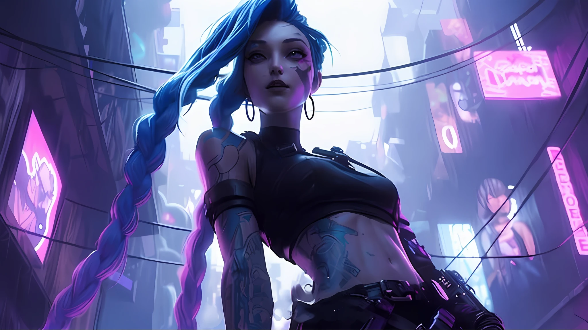 a close up of a person with a blue hair and a black top, hyper-realistic cyberpunk style, cyberpunk art style, cyberpunk vibe, dreamy cyberpunk girl, muted cyberpunk style, cyberpunk 2 0 y. o model girl, cyberpunk style color, digital cyberpunk anime art, cyberpunk character, cyberpunk artstyle, in cyberpunk style, cyberpunk girl, female cyberpunk anime girl