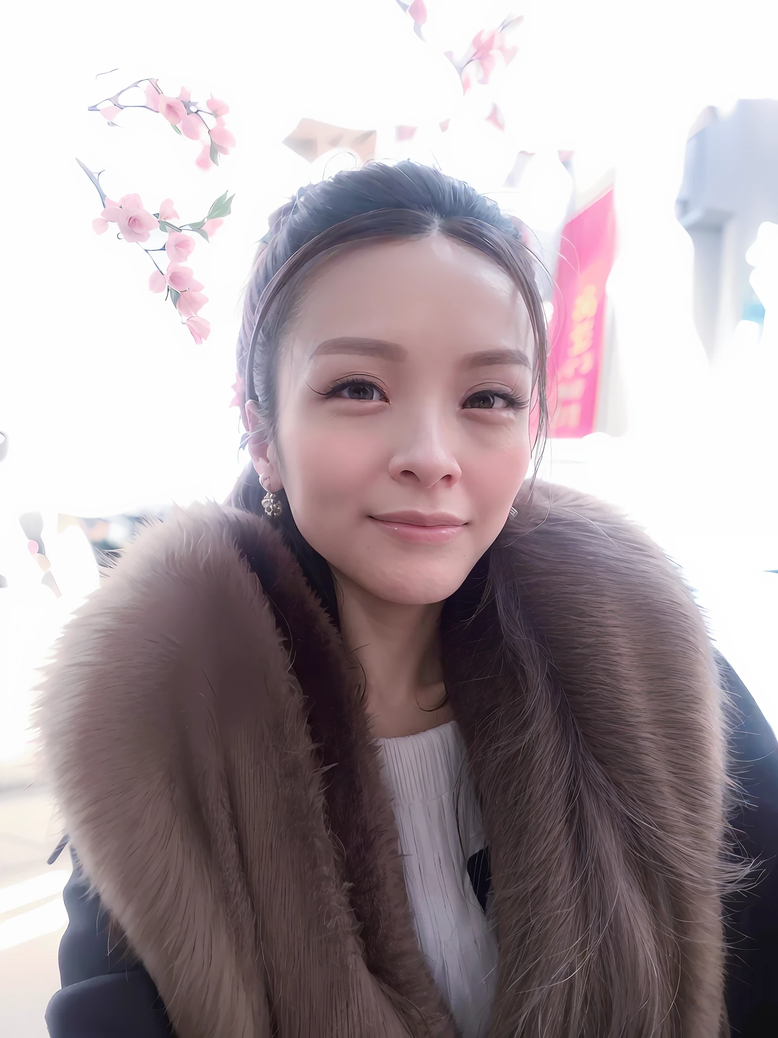 Chinese woman in fur collar and jacket, beautiful fox lady, 3 0 year old woman, 30 year old woman, from China, fairy tale, beautiful korean woman, full body fairy, korean woman, big eyes, big breasts, long eyelashes, long hair, plump, full breasts, full breasts, big eyes, long hair, long hair shawl, long eyelashes