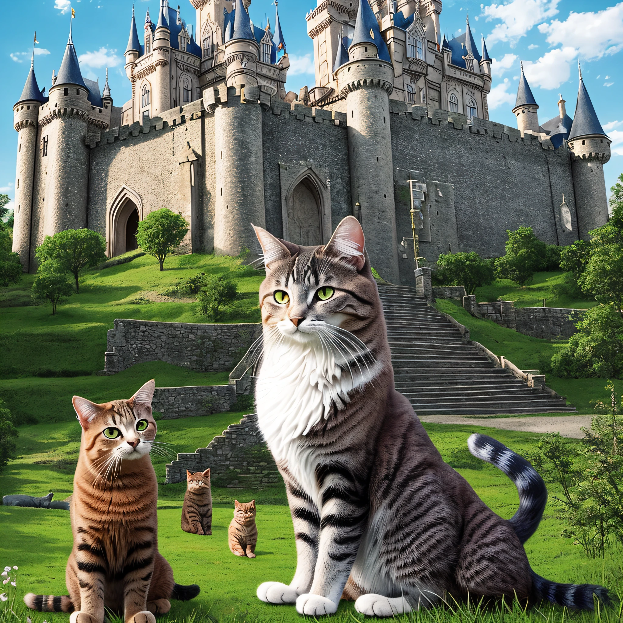 The magical cat was in front of the castle, on the hunter's side --auto --s2