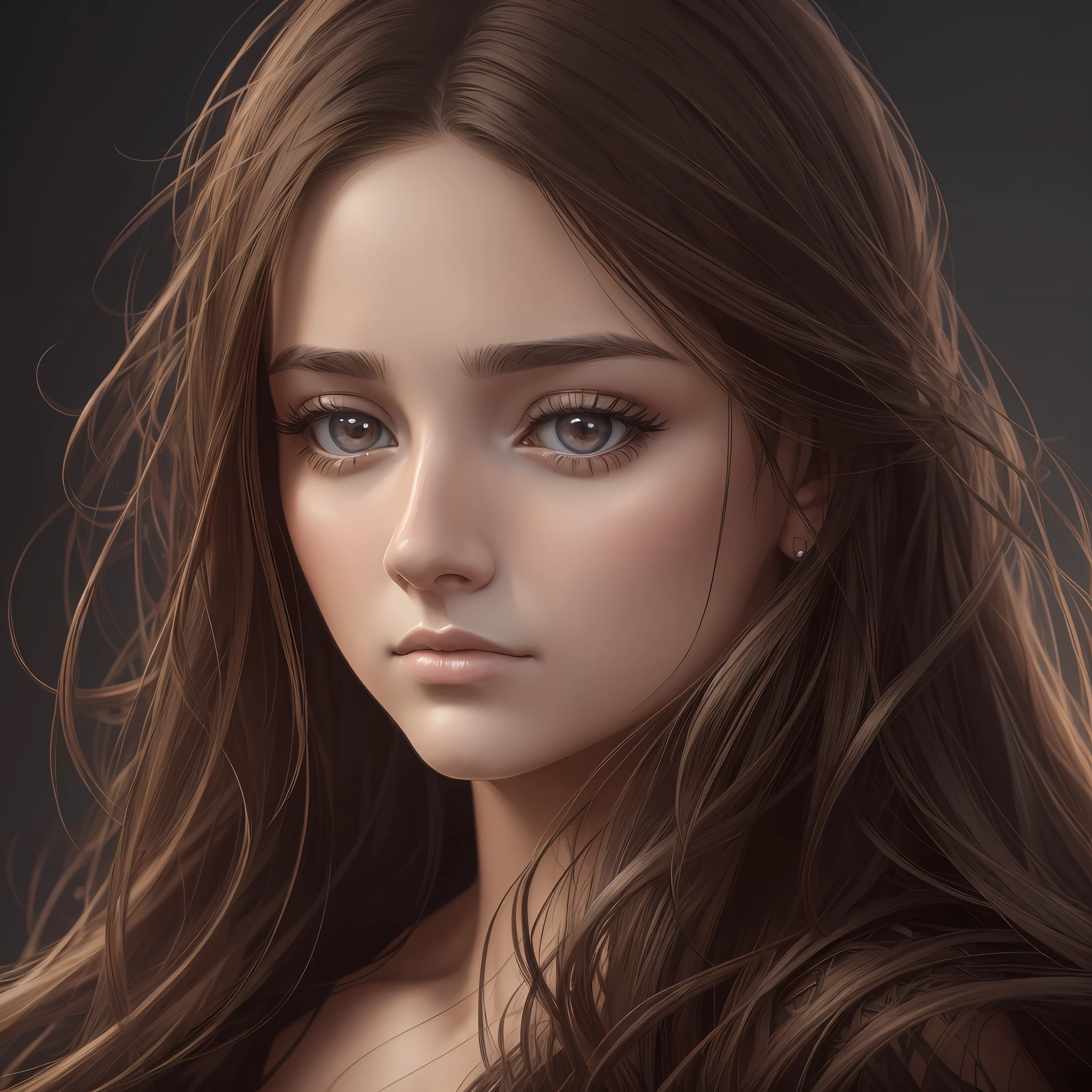 a close up of a woman with long hair and a very sad look, a digital painting by Pablo Munoz Gomez, zbrush central contest winner, digital art, detailed beauty portrait, realistic beautiful face, photorealistic beautiful face, beautiful realistic face, realistic female portrait, realistic digital drawing, detailed beautiful portrait, beautiful female portrait, gorgeous face portrait, beautiful girl portrait --auto --s2