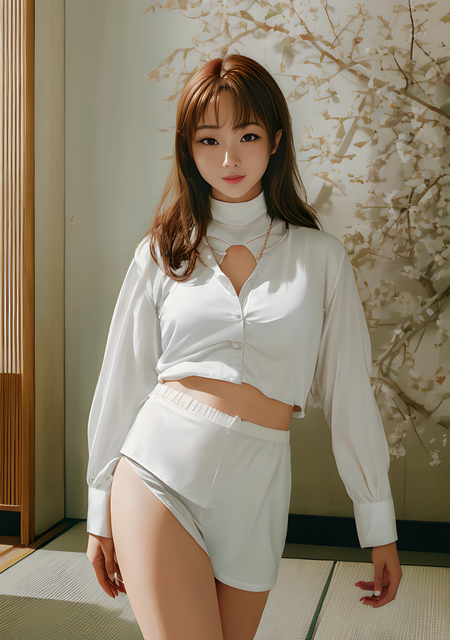 (8k, RAW portrait of (japanese girl), ultra high res, best quality, masterpiece:1.2), photorealistic, absurdres, 1 girl,18 yo, japanese girl,beautiful face,medium breasts,brown medium hair,updo, smile,delighted, cheerful, ((Grace Kelly)), mj3d style,3dmm,3d,(((Full body shot:1.3)), Bokeh: 1.2, Indoors, Beautiful woman, (standing), (Turtleneck evening dress), Legs, (High heels), View Viewer, ((Necklace)), (22-year-old female), Middle chest, Small waist, ( Green eyes, beautiful eyes), Beautiful face, Perfect lighting, Beautiful detailed eyes, Look at viewer, Amazingly beautiful woman, Detailed hairstyle, Good hands, Detailed hands, Good feet, (8K, RAW photo, highest quality, masterpiece: 1.2), (Realistic, photorealistic: 1.37), ultra high resolution, photon mapping, radiosity, physically based rendering, (ambient light: 1.3), (film composition:1.0), professional soft lighting, face light, butt flap pajamas, big loot, beach, sea, sun, lens flare, high definition, 8K, ultra high resolution, sharp focus, masterpiece: 1.2 masterpiece, top quality, (photorealistic photo: 1.4), ((1 girl)), (very beautiful Japan girl: 1.4), Japan actress, thigh focus, thick thigh gap, (schoolgirl), (Jk), (Detail White Shirt:1.5), (Show Panties:1.3), (Detail Bra), (Big), Makeup, ((Squatt))), Glossy Skin Baby Face, Cute Young, (Complex Background), Best Quality, 8K, High Definition, 1girl, Outside Color, Evoke Emotions, Head Focus, Decorative, Soft Light, Kemono, Nakahara Nantianbo