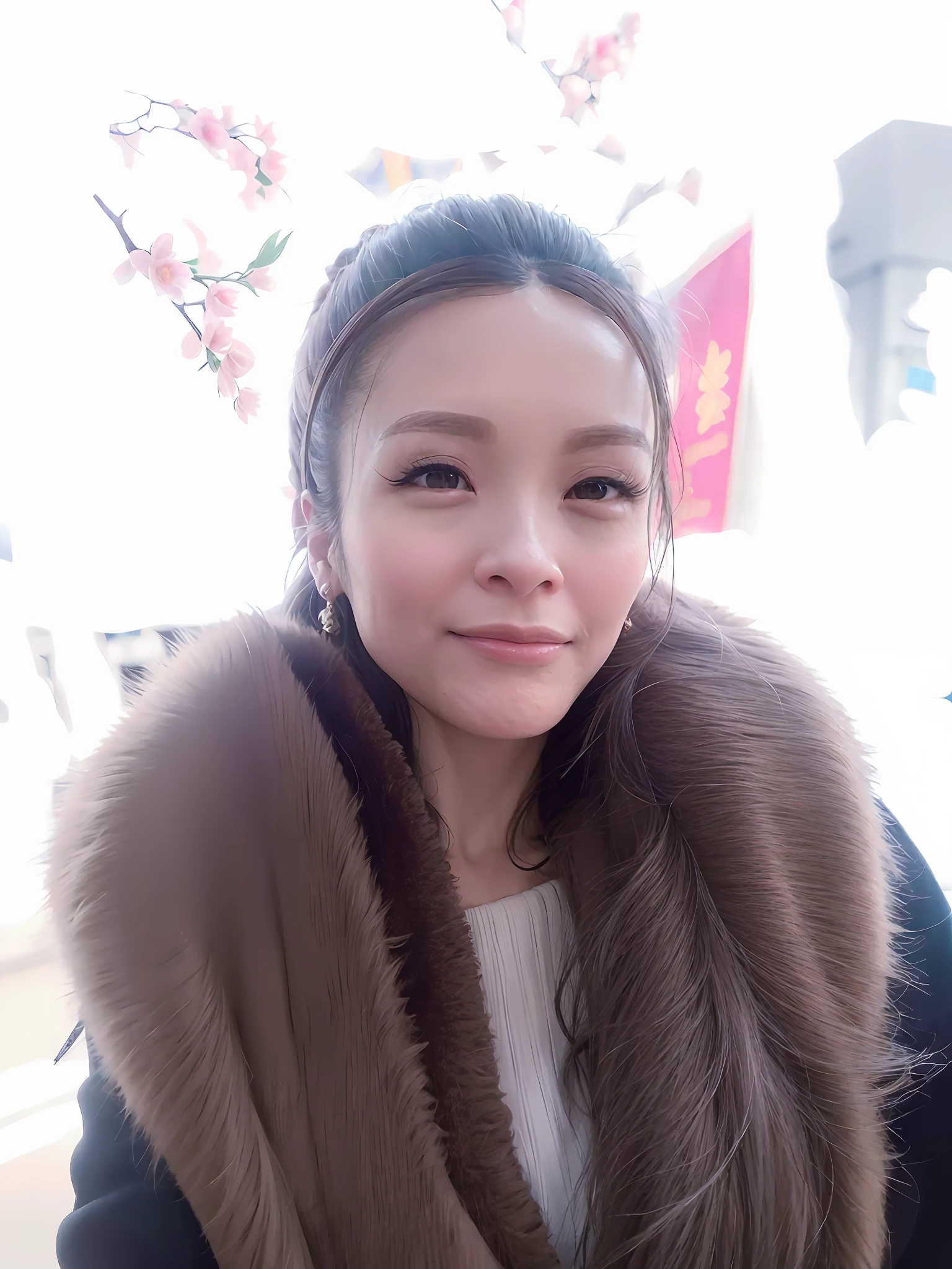 Chinese woman in fur collar and jacket, beautiful fox lady, 3 0 year old woman, 30 year old woman, from China, fairy tale, beautiful korean woman, full body fairy, korean woman, big eyes, big breasts, long eyelashes, long hair, plump, full breasts, full breasts, big eyes, long hair, long hair shawl, long eyelashes