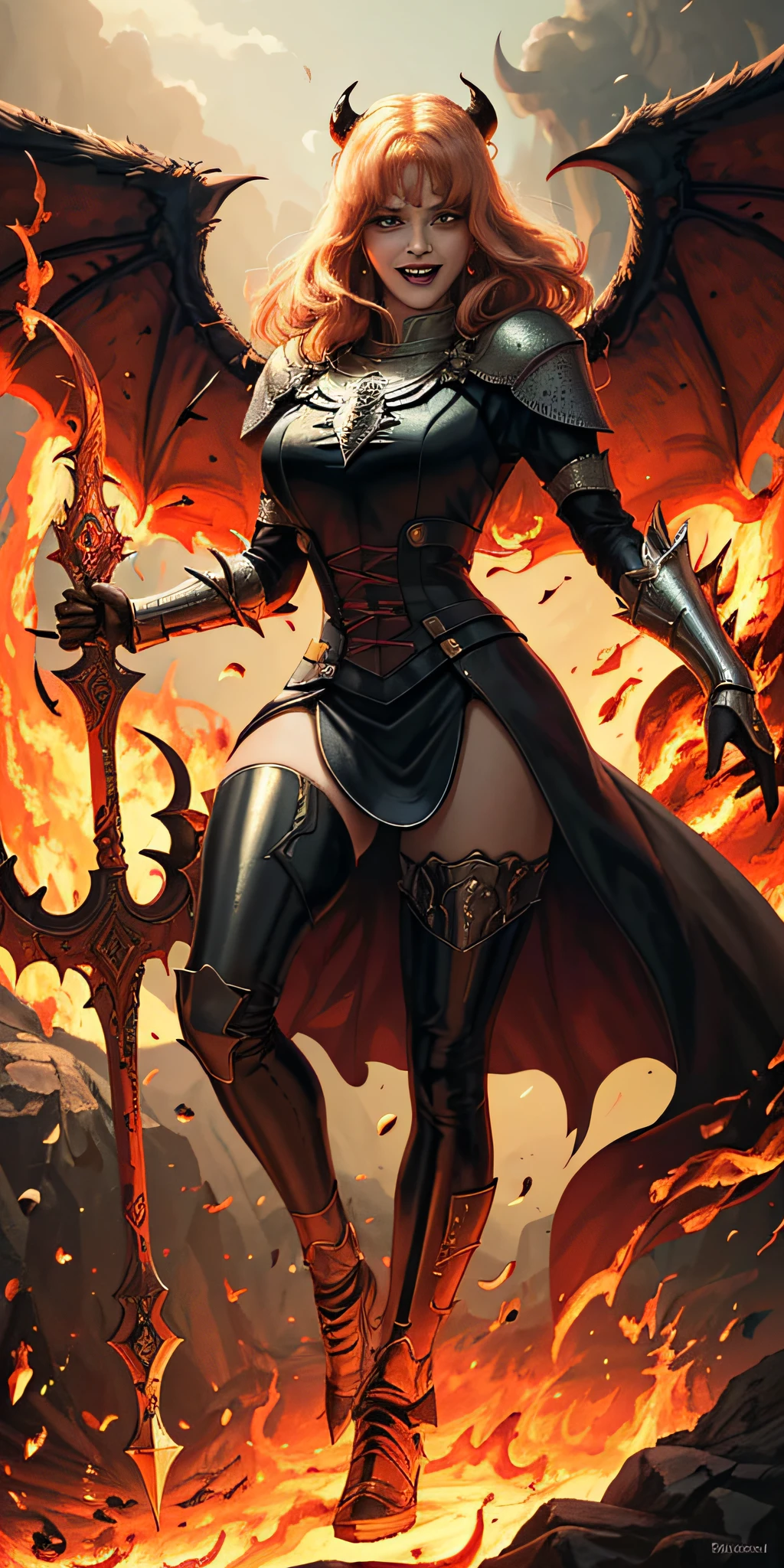 ((best quality)) ((masterpiece)) ((surrounded by fire)) ((fullbody)) ((a woman made of fire)) ((burning)) ((devil)) ((crazy laugh)) ((berserk)).