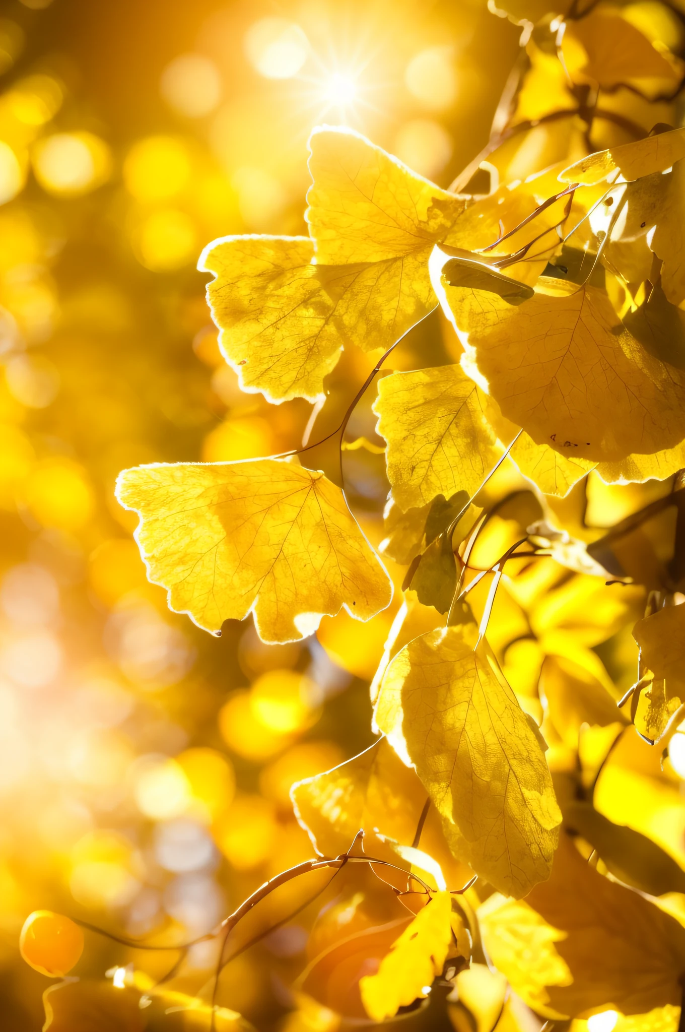 a close up of a tree with yellow leaves in the sunlight, shades of gold display naturally, warm golden backlit, golden leaves, soft autumn sunlight, shades of yellow, backlight leaves, autumn light, yellows, backlit glow, yellow colors, golden autumn, yellowed, autumn sunlights, golden colors, bathed in golden light, softly backlit