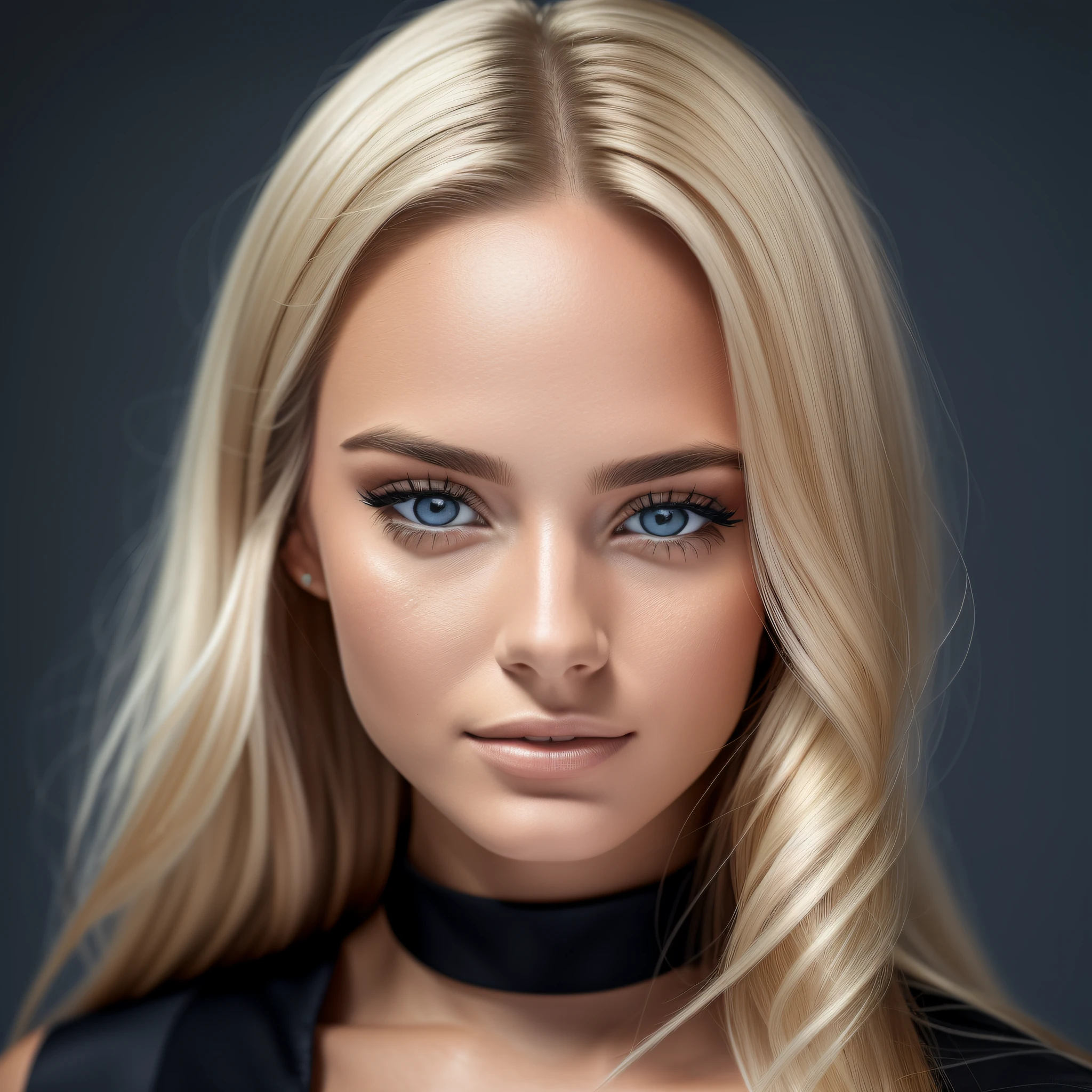 Front headshot of 25yo European woman, pointing at camera, blonde hair, serious, (amazing skin detail: 1.4), (natural skin: 1.2), (pores: 0.6), makeup, (detailed eyes: 1.2), black background, studio, light border, dark atmosphere, (bokeh: 1.2), photography, cinematic, photorealistic, ultrarealistic --auto --s2