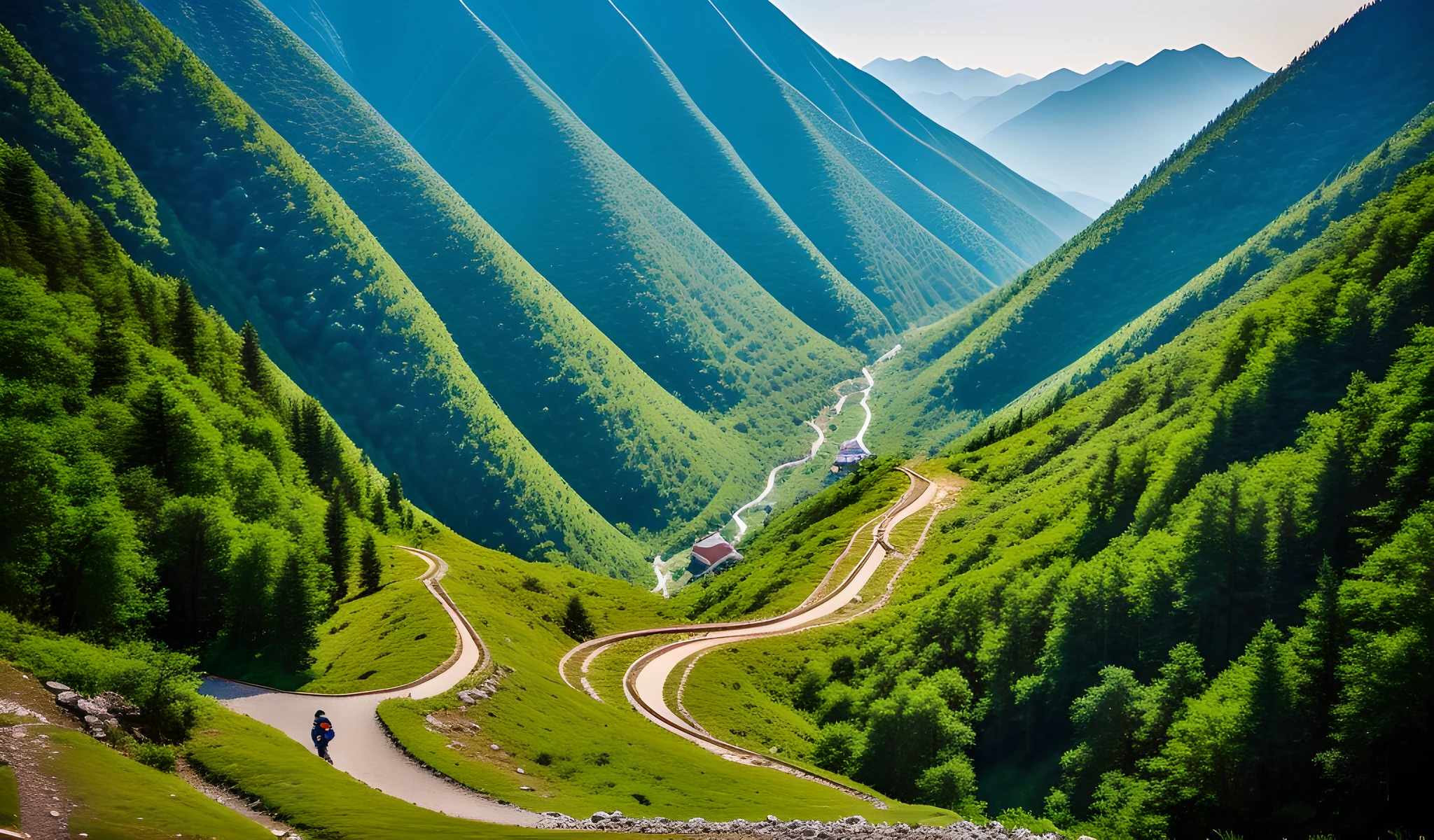 The traveler's journey, traversing steep mountains and winding trails.