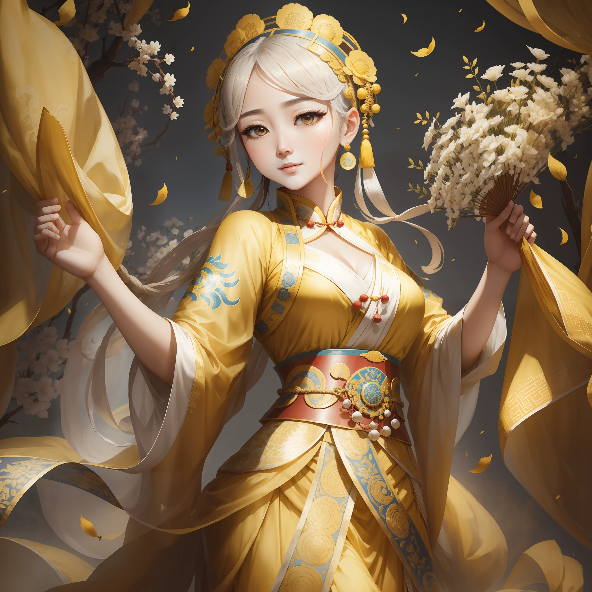 Ancient costume, Song Dynasty heroine, yellow clothes, smart and smart, white skin and beautiful appearance, national color and fragrance. --auto --s2