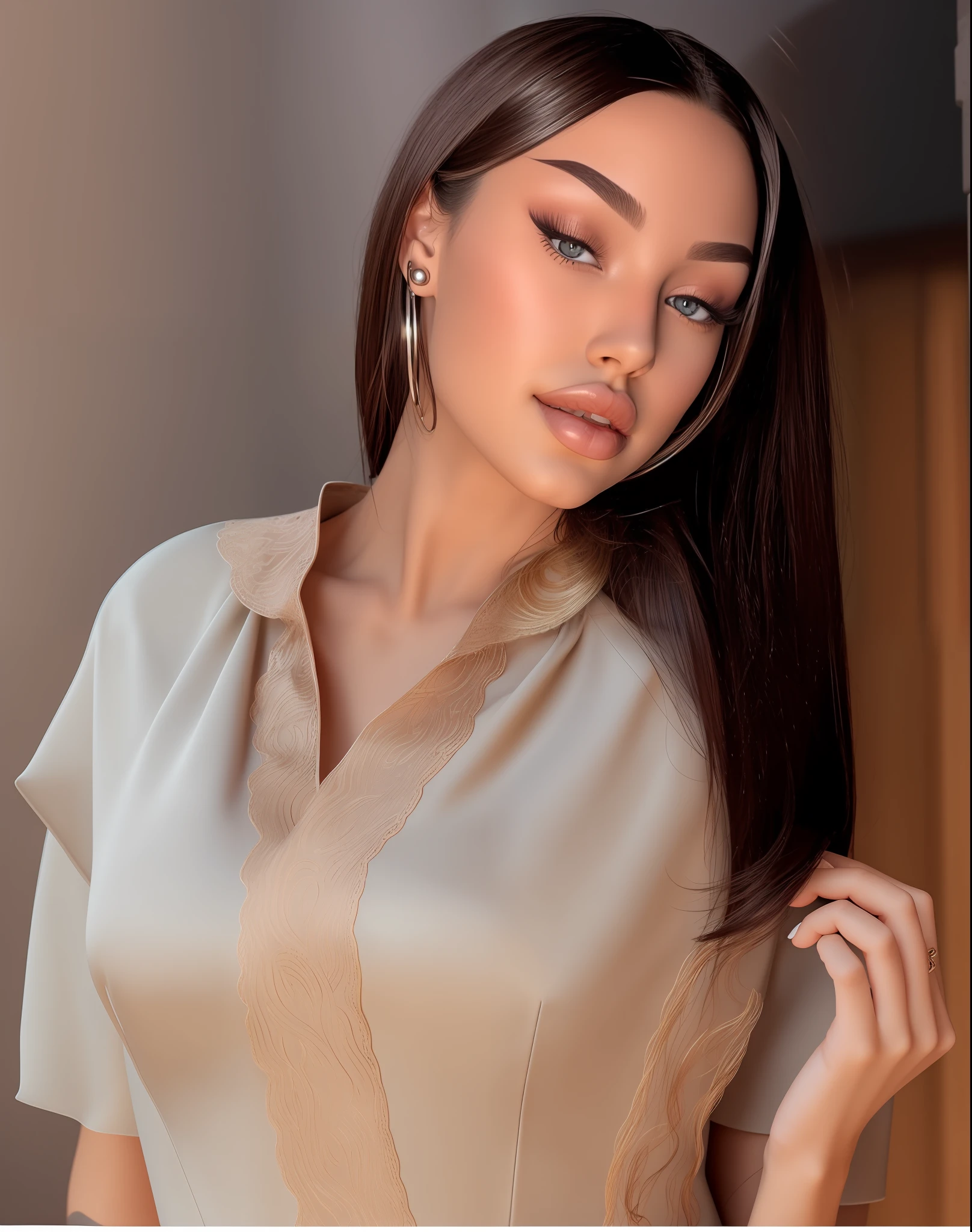 ((Realistic lighting, Best quality, 8K, Masterpiece: 1.3)), Light focus: 1.2, 1girl, Perfect body beauty: 1.4, Slim abs: 1.1, ((Dark brown hair, Big breasts: 1.3)), (Aqua dress: 1.4), (Outdoor, night: 1.1), City streets, Super thin face, Thin eyes, Double eyelids, exposed neckline, perfect hands, identical face