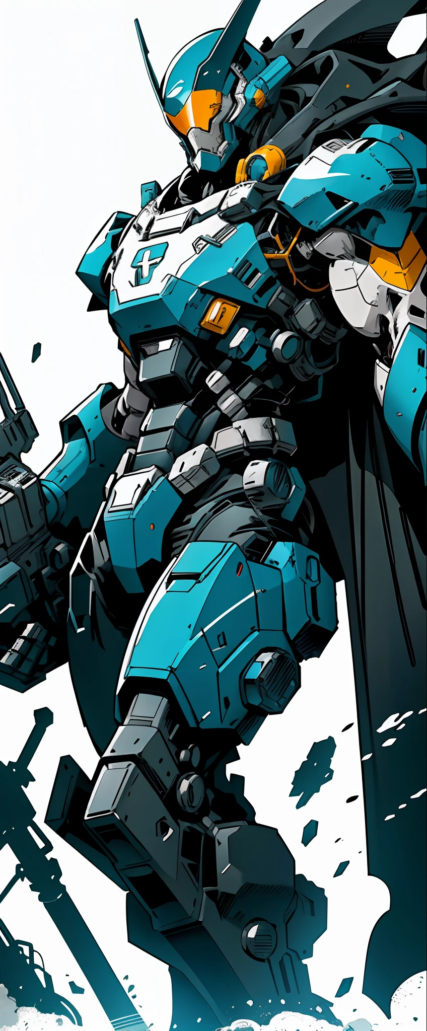 cinematic close up shot,
masterpiece, best quality, spawn, helmet, rocket launcher, mechanical arms, bulky stacked armor, science fiction, capes , mecha,
ink, simple , clear lines, abstract, minimalism , flat color, ((high contrast)), vector art , 90s warner animation style,