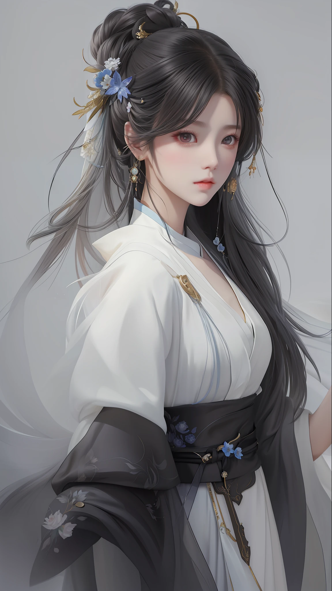 a painting of a woman with long hair wearing a white dress, beautiful character painting, guweiz, artwork in the style of guweiz, by Yang J, by Fan Qi, by Zhang Han, by Zeng Jing, by Zhou Wenjing, guweiz masterpiece, by Li Song, beautiful anime portrait, by Ye Xin, by Song Xu