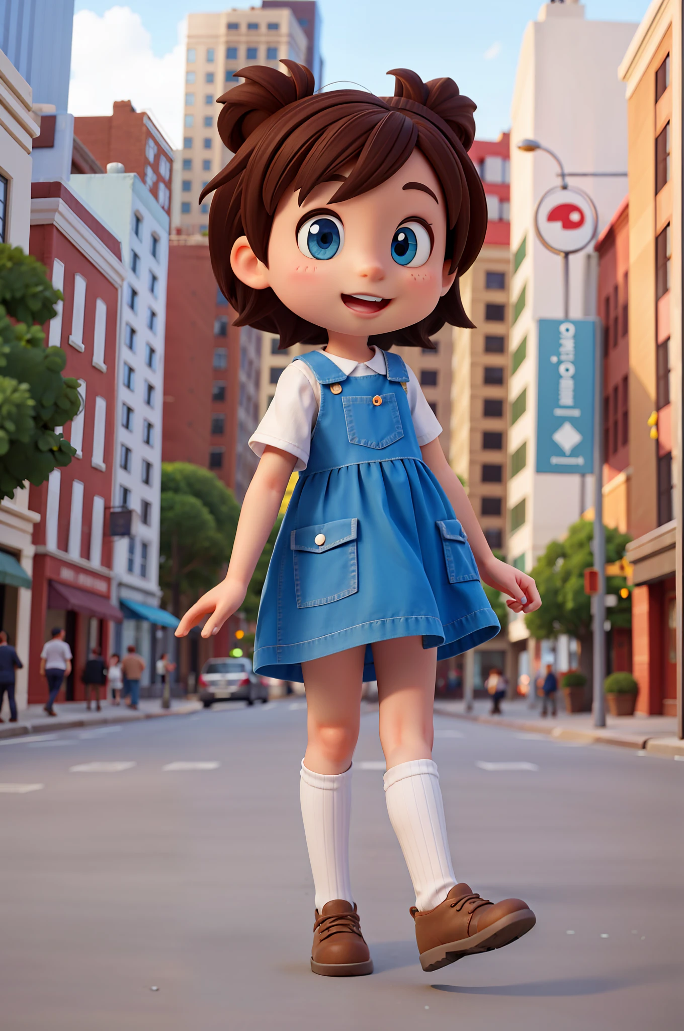  girl cartoon character, in the city,