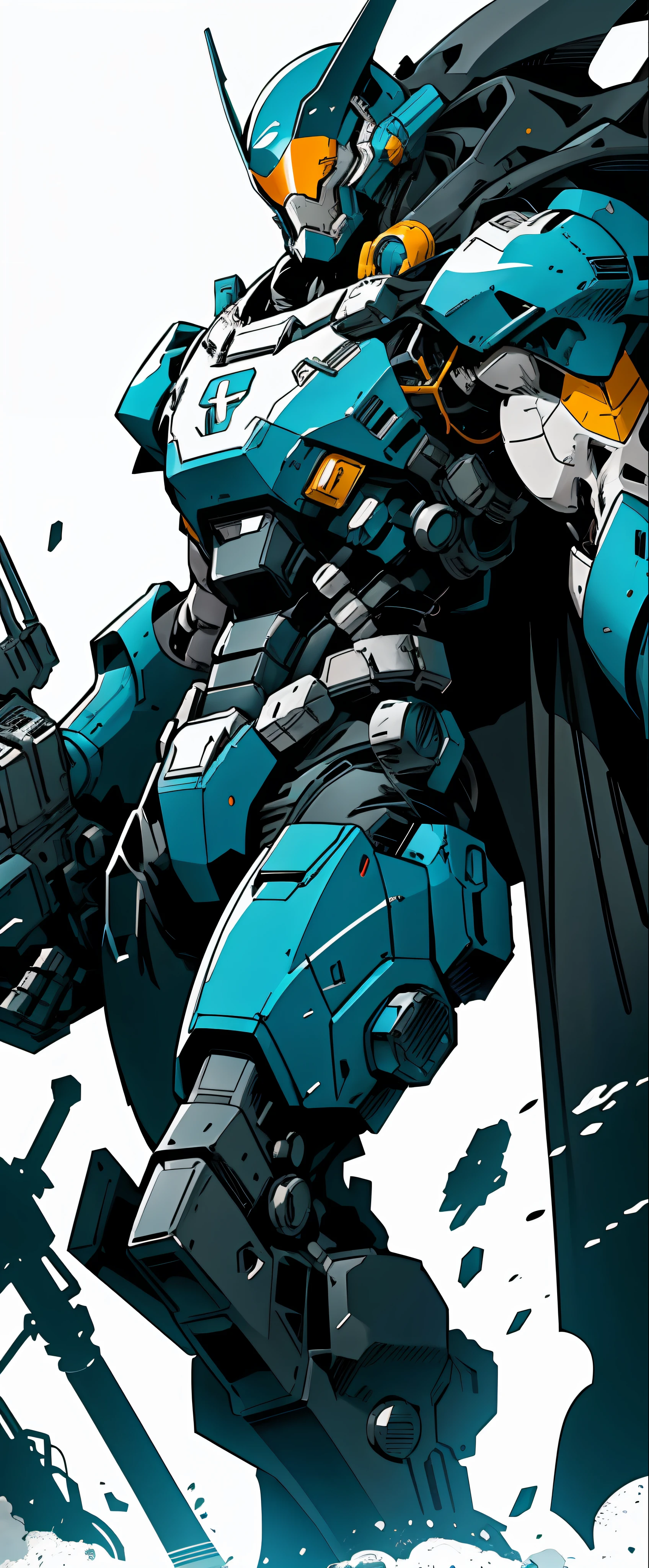 cinematic close up shot,
masterpiece, best quality, spawn, helmet, rocket launcher, mechanical arms, bulky stacked armor, science fiction, capes , mecha,
ink, simple , clear lines, abstract, minimalism , flat color, ((high contrast)), vector art , 90s warner animation style,