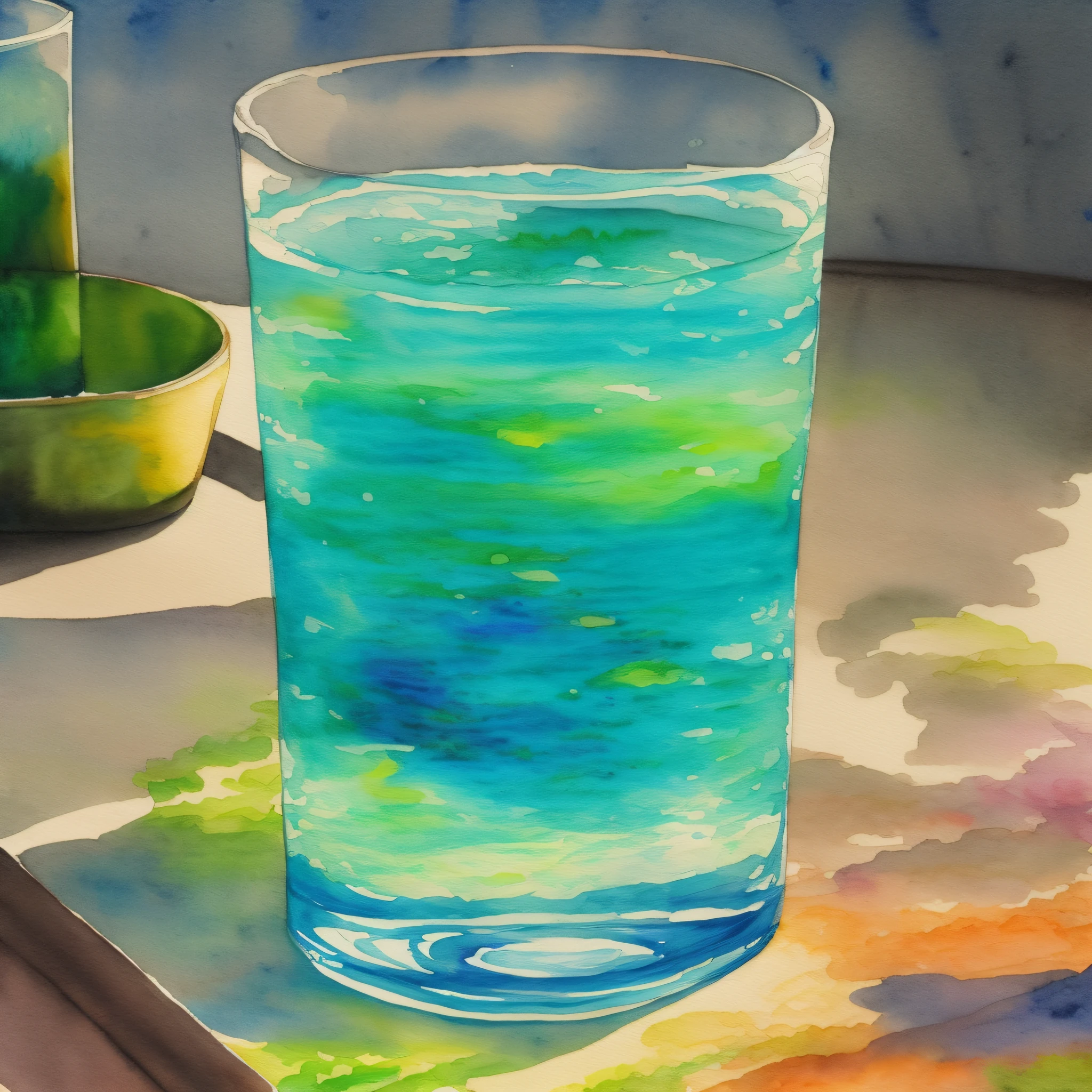 Art in watercolor, glass with dirty water. --auto --s2