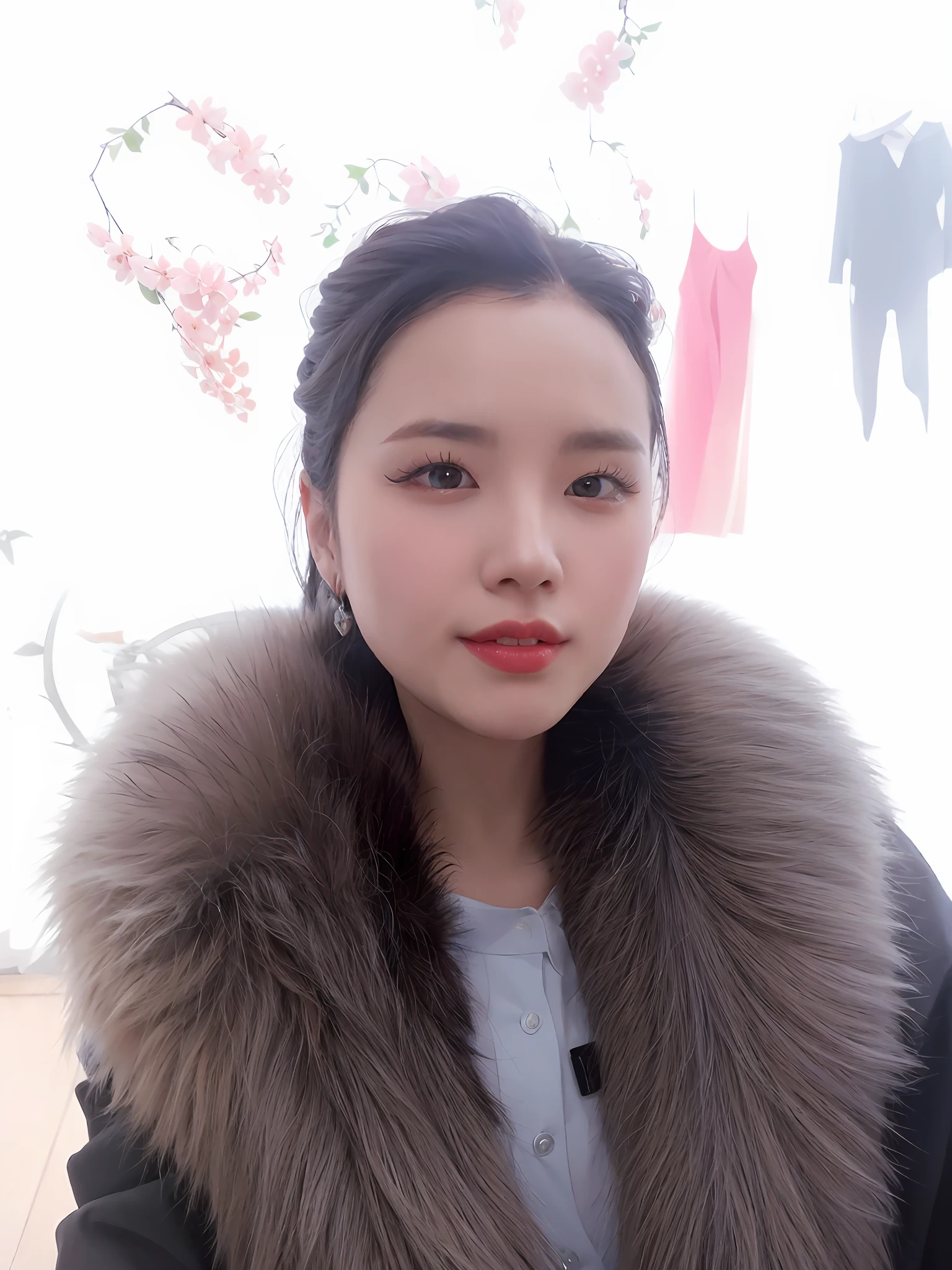 arafed woman wearing a fur collar and a blue shirt, wan adorable korean face, gorgeous young korean woman, beautiful south korean woman, young adorable korean face, beautiful young korean woman, young cute wan asian face, korean girl, heonhwa choe, korean woman, a beautiful fox lady, lee ji-eun, lee ji - eun, sha xi