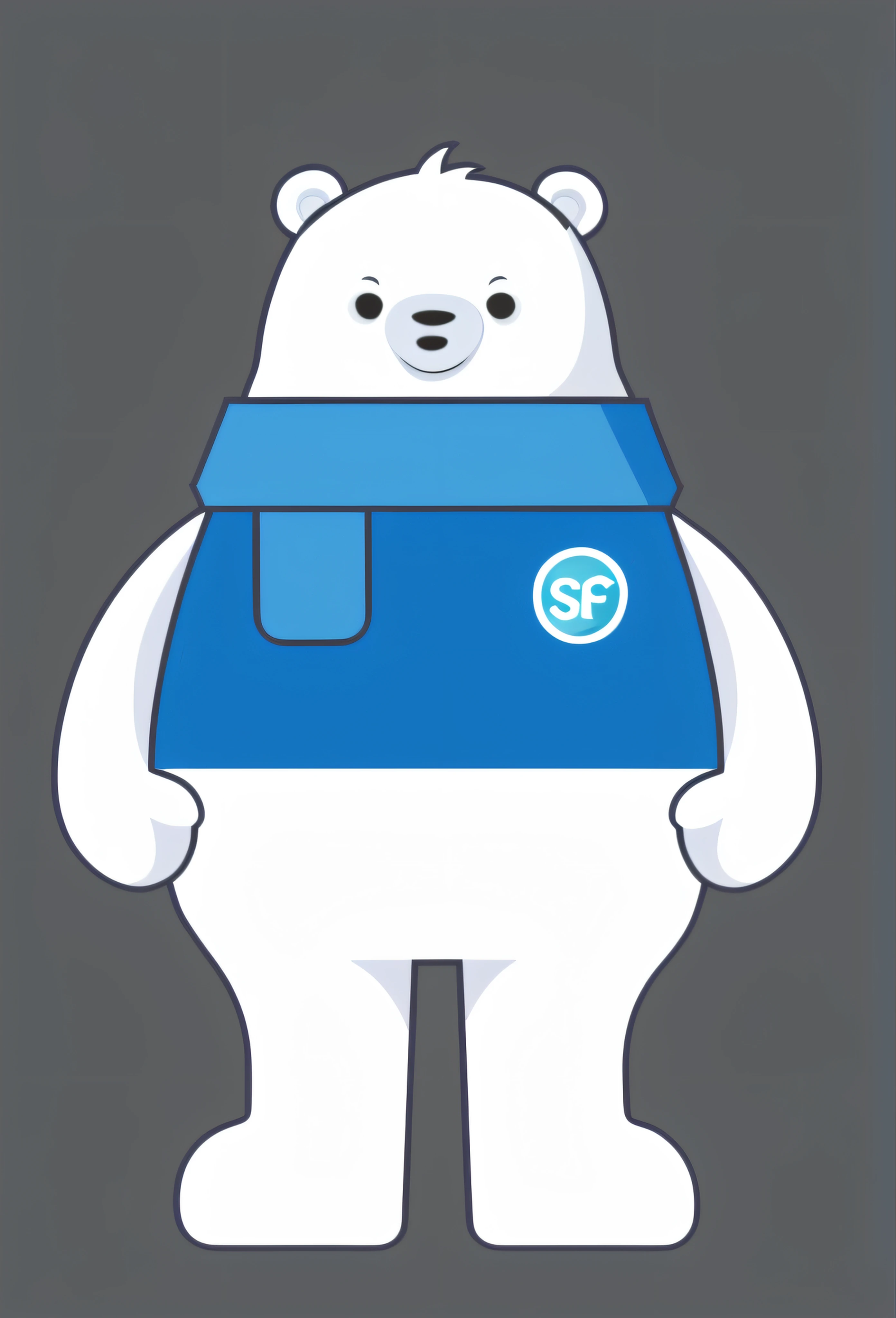 a cartoon polar bear with a blue scarf and a blue shirt, sci - f, sf, in style of baymax, sfw version, (sfw) safe for work, sifi, mascot illustration, full body mascot, sci if, water bear, furry furaffinity, sc-fi, polar bear, finnstark, sci - fy, sci-fy