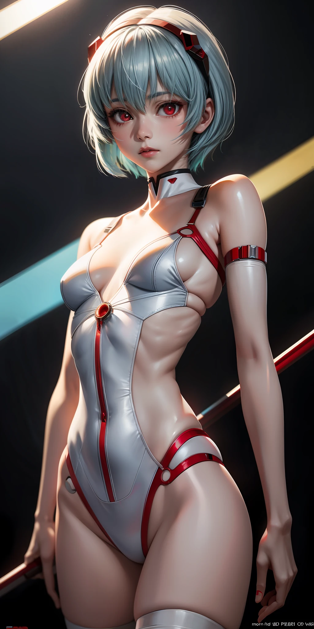 Rei Ayanami, realistic, red pupils, high resolution, ultra-clear, tiny breasts, slender body,