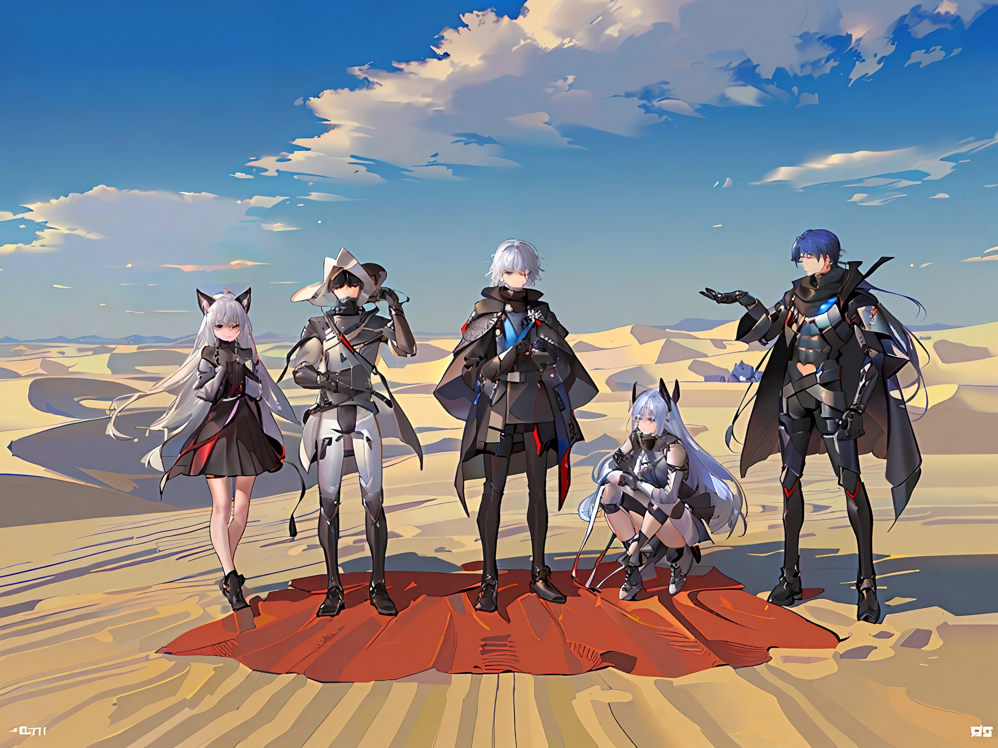 In the vastness of a desert and arid world, stretches a desolate landscape of endless sand dunes. The scorching sun shines mercilessly in the sky. Scattered across the desert terrain, there are several identical robots, wandering aimlessly with no apparent direction. Its appearance is futuristic, with silvery metallic bodies and details in shades of blue and red. Some have articulated arms and others have wheels to get around.
Among these robots, there is a group of poor and helpless humans. They wear torn and time-worn clothes and carry worn backpacks. Their faces express weariness and determination as they struggle to survive amid the adversities of the hostile environment. Some of the humans carry small makeshift tents and others carry empty bottles in search of scarce water.