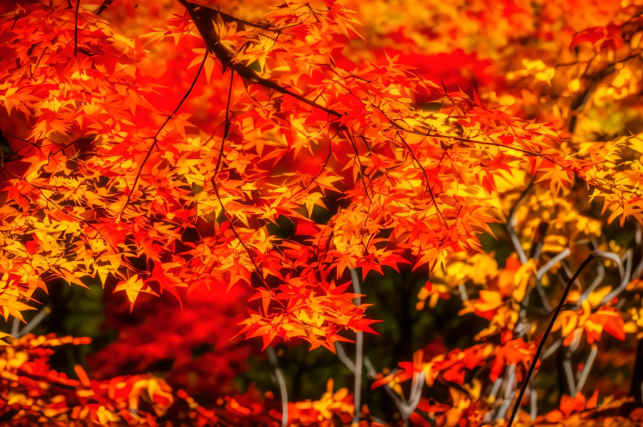 there is a red leafed tree with green leaves in the background, red leaves, color leaves, japanese maples, autumn color, blood red leaves, colorful leaves, maple tree, autumn maples, colorful with red hues, vibrant autumn colors, vibrant foliage, canadian maple leaves, red orange and yellow leaves, hair becoming autumn red leaves